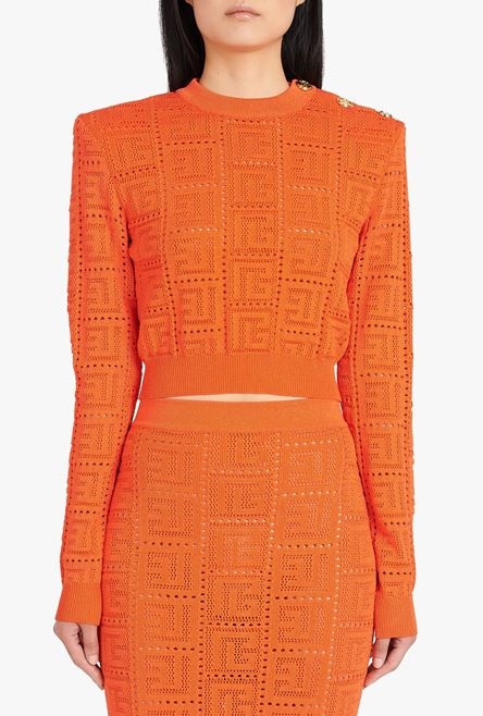 Cropped dark orange eco-designed sweater with Balmain monogram - 5