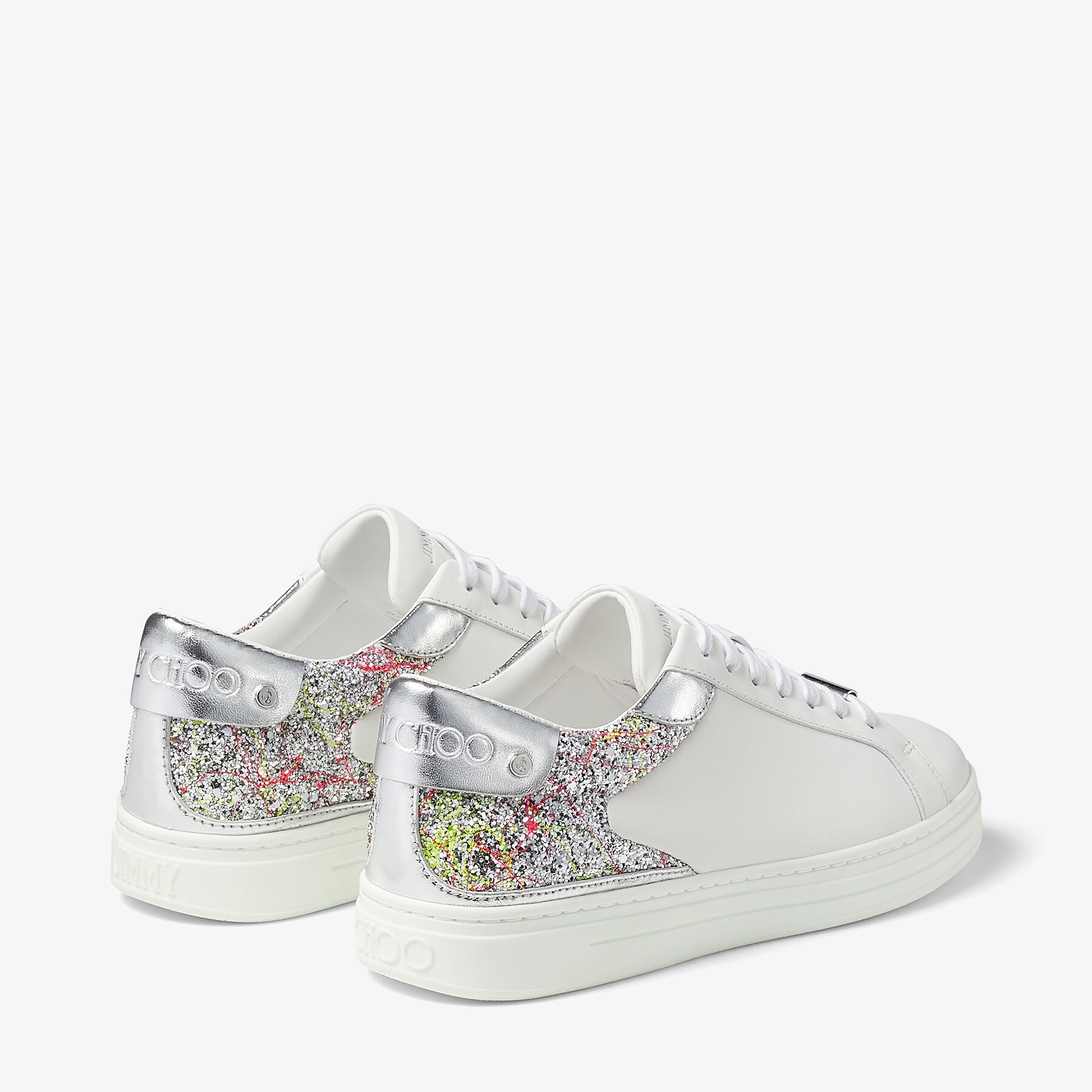 Rome/F
White Leather and Glitter Fabric Low Top Trainers - 7