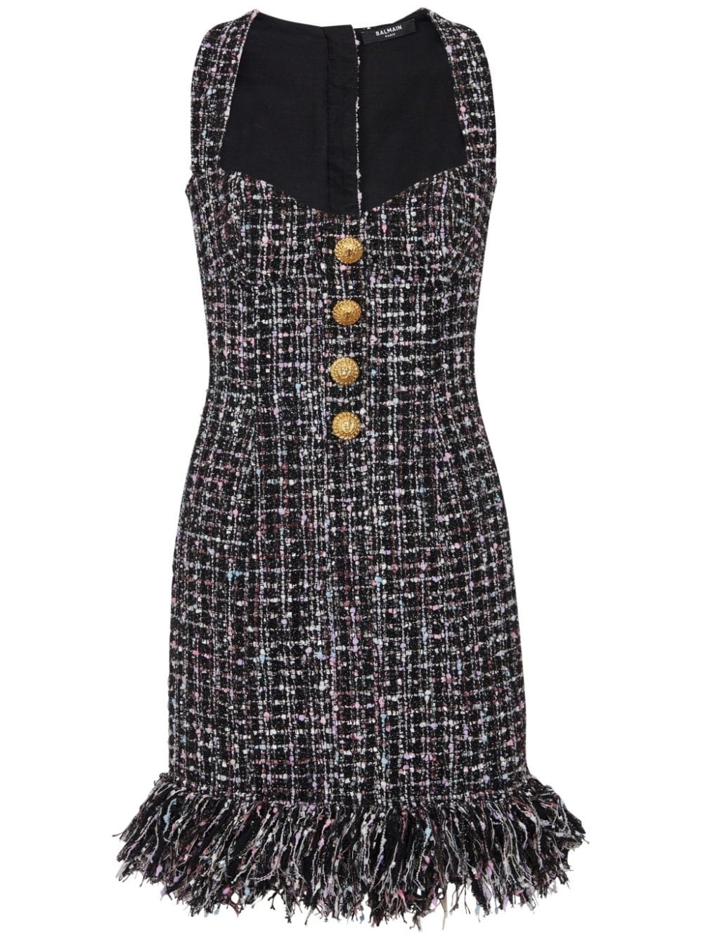 button-embellished tweed minidress - 1