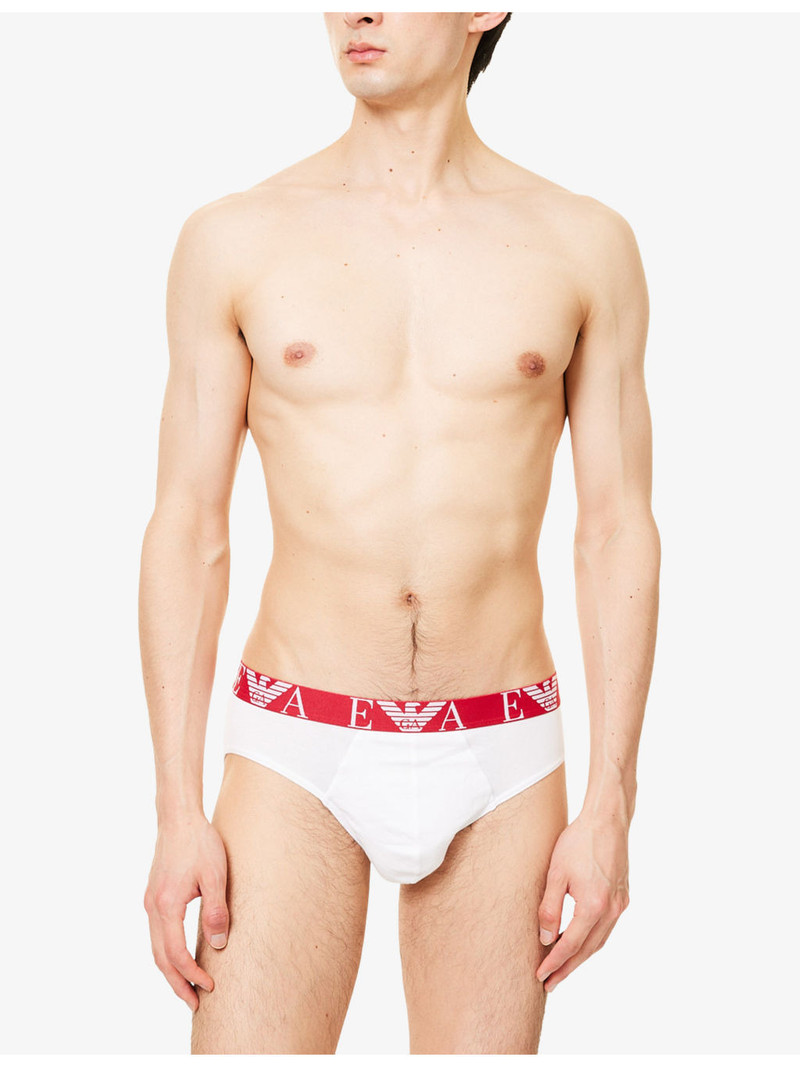EMPORIO ARMANI Branded Mid-Rise Pack Of Three Stretch-Cotton Briefs outlook