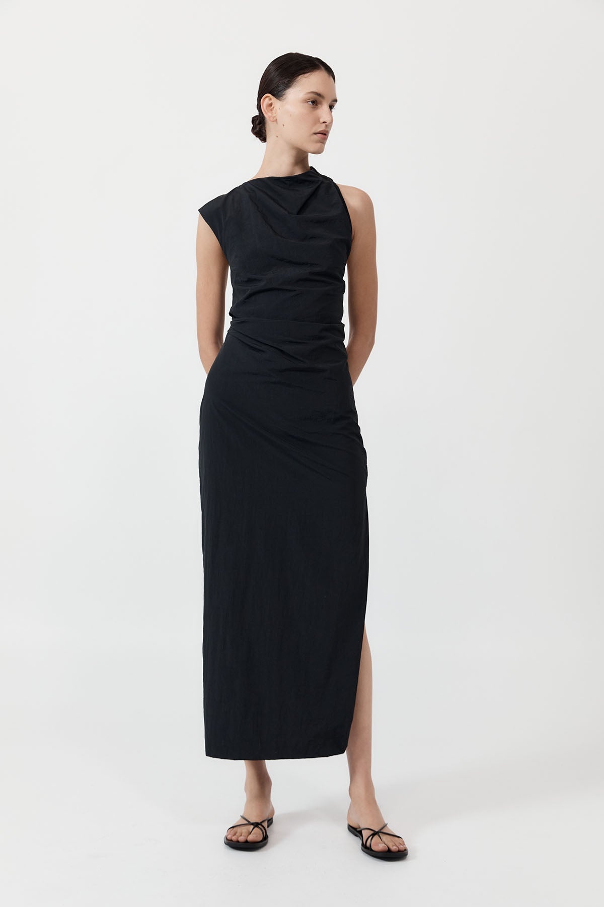 Asymm Tuck Dress - Black - 2