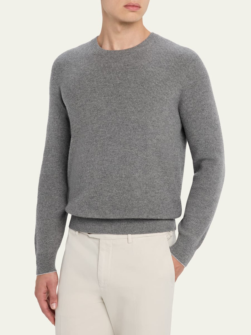 Men's Cashmere English Rib Crewneck Sweater 4