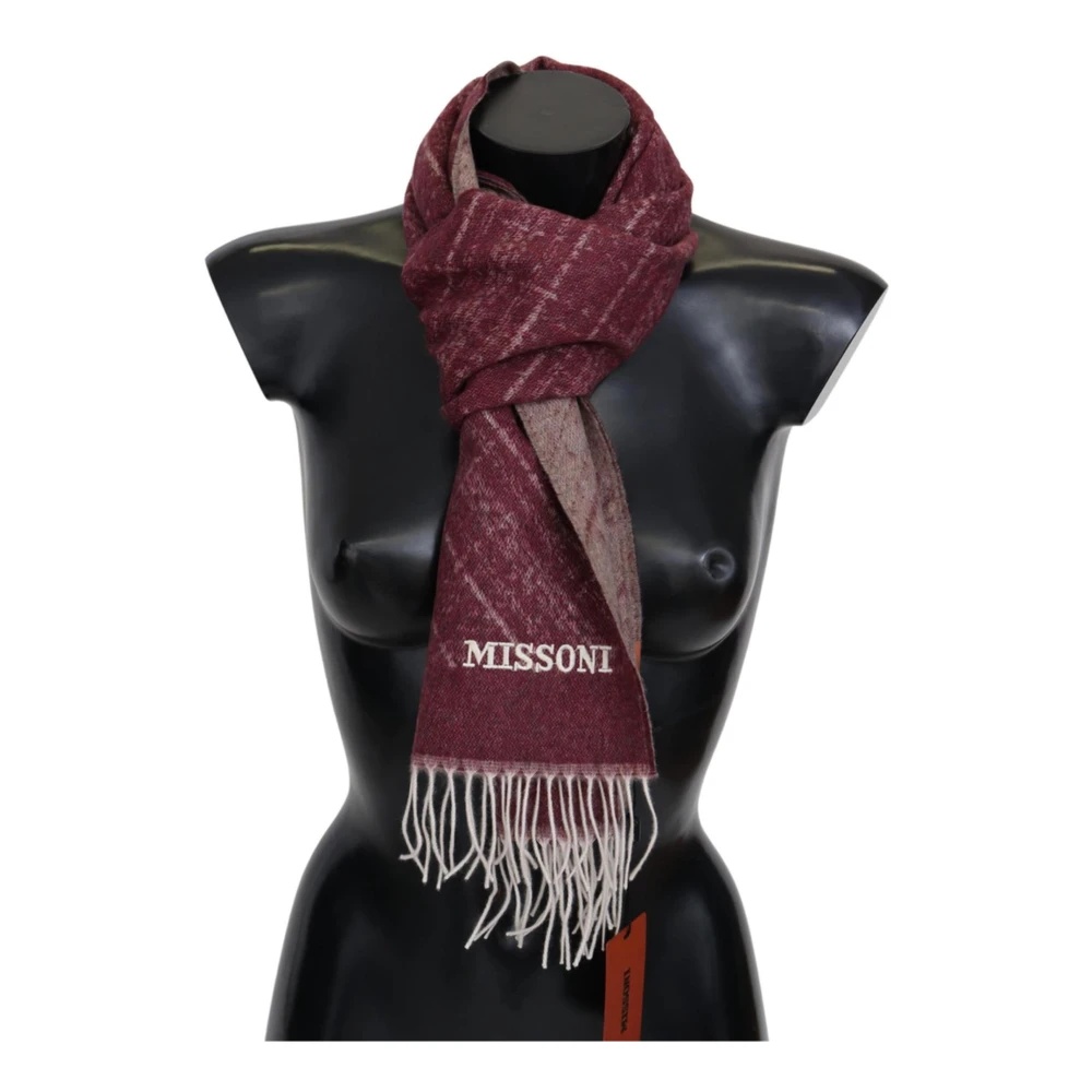 PATTERNED CASHMERE SCARF WITH LOGO EMBROIDERY - 2