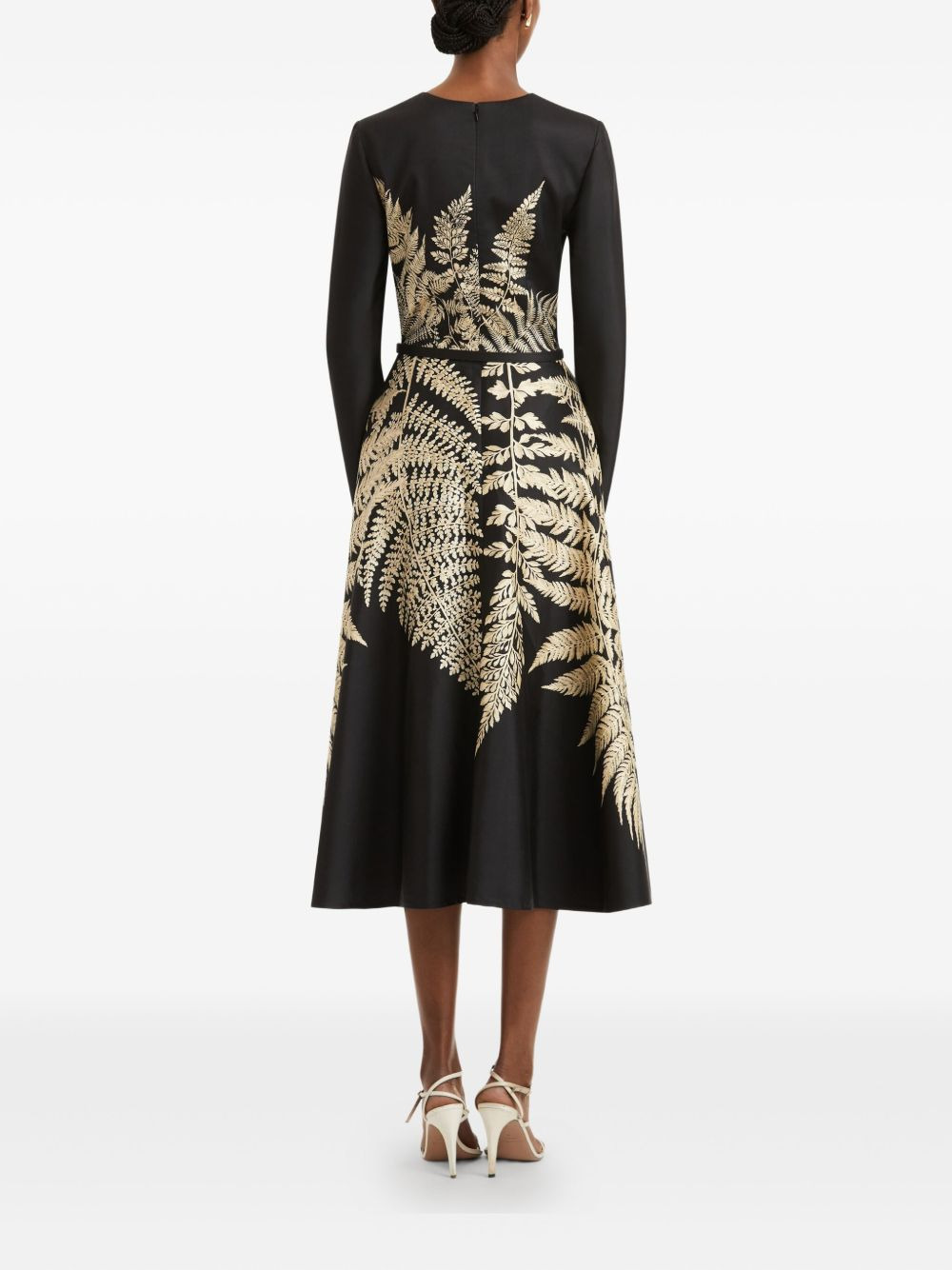 fern-print belted midi dress - 4