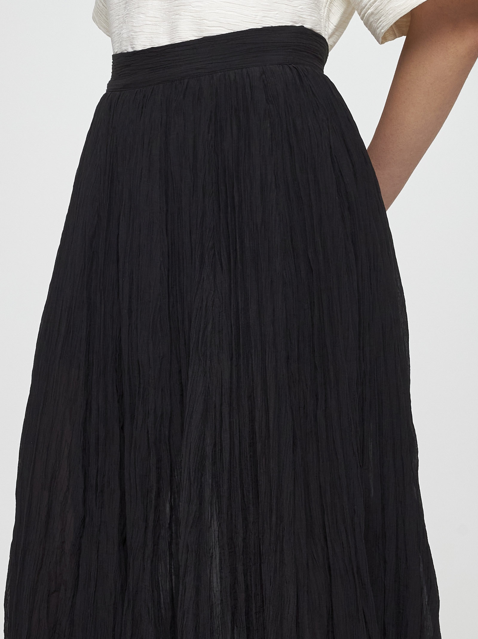 Cotton-blend pleated long skirt - 5