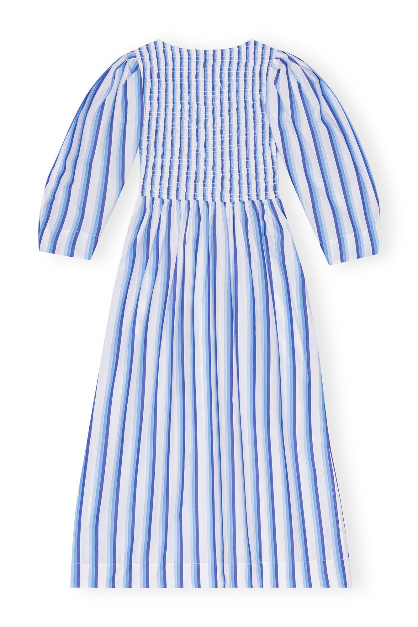 BLUE STRIPED COTTON SMOCK LONG DRESS - 1