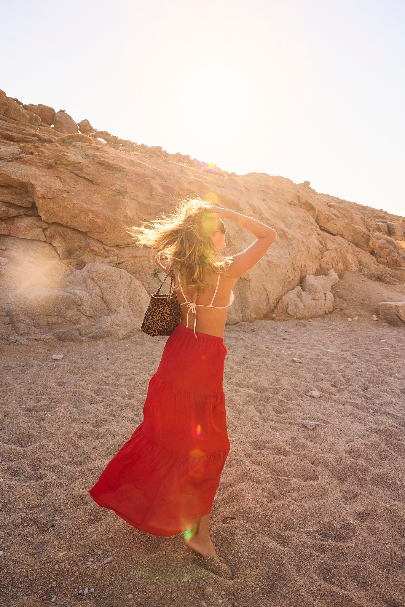 RED SILK TIERED MAXI SKIRT - 4