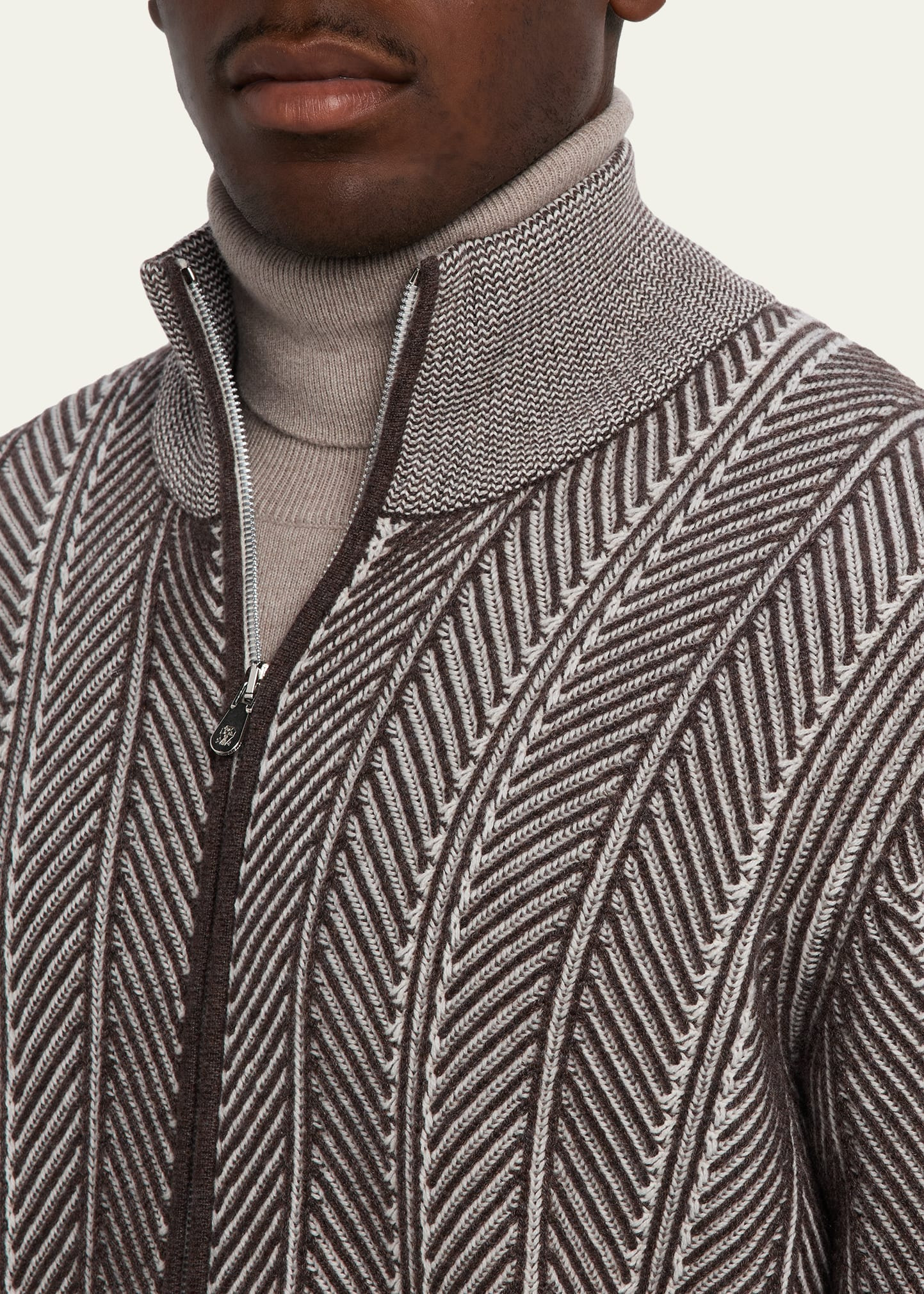 Men's Cashmere Chevron Full-Zip Sweater - 5