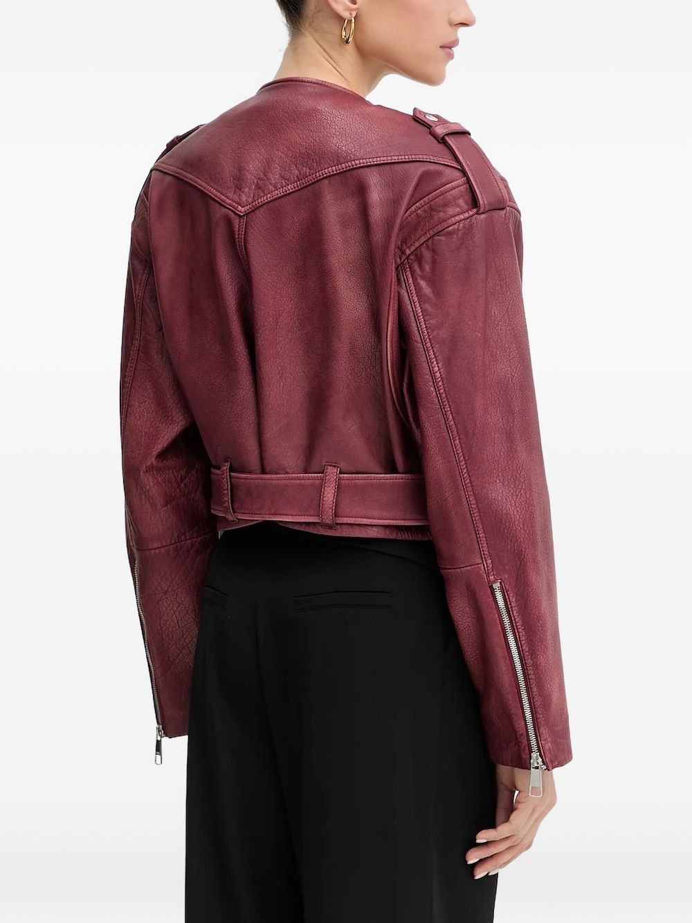 belted leather biker jacket - 3
