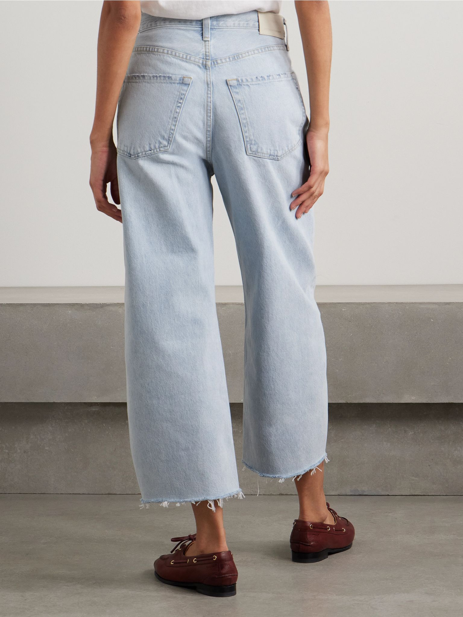 Ayla cropped frayed high-rise wide-leg jeans Light denim - 4