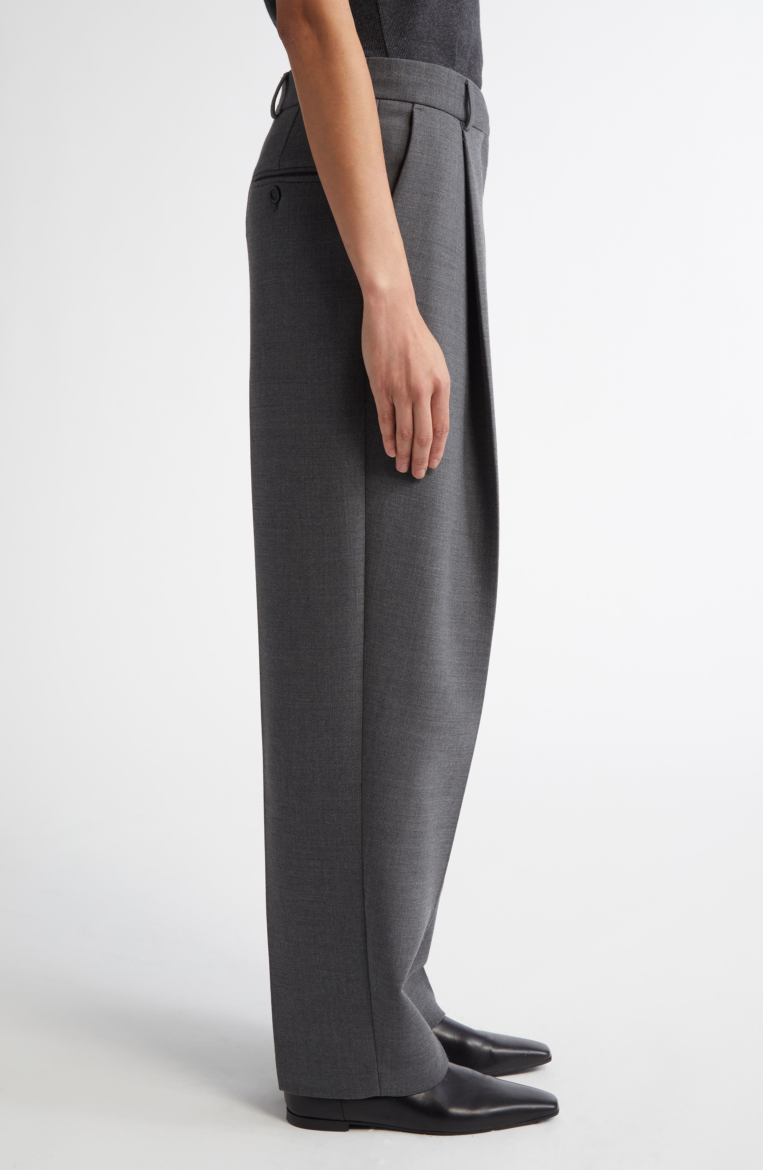 TOTEME Pleated Straight Leg Pants in Grey Melange at Nordstrom - 4