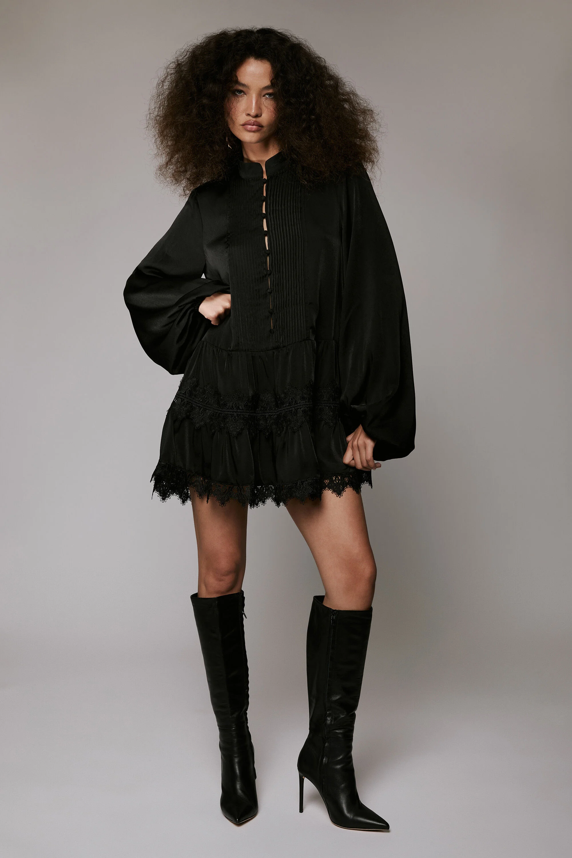 Antonia Lace Trim Mini Dress In Black - 1