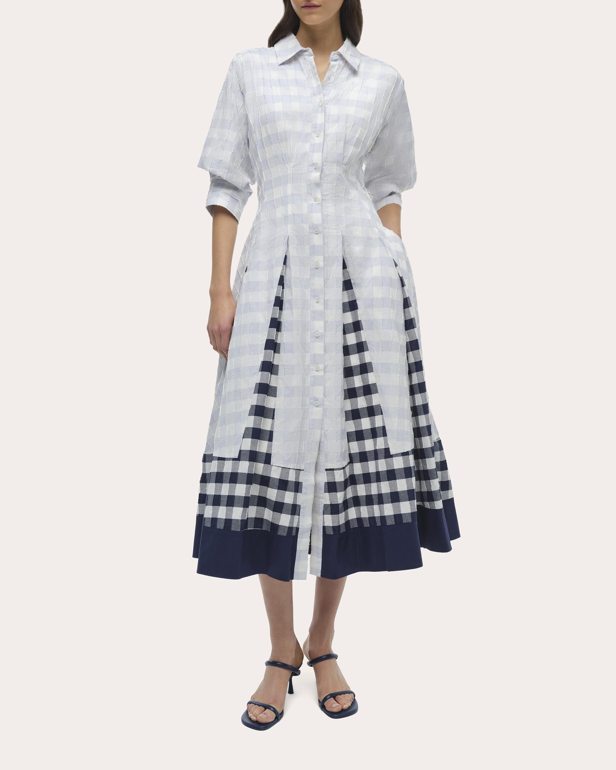 Jazz Gingham Cotton Fil-Coupe Pintuck Midi Dress - 1