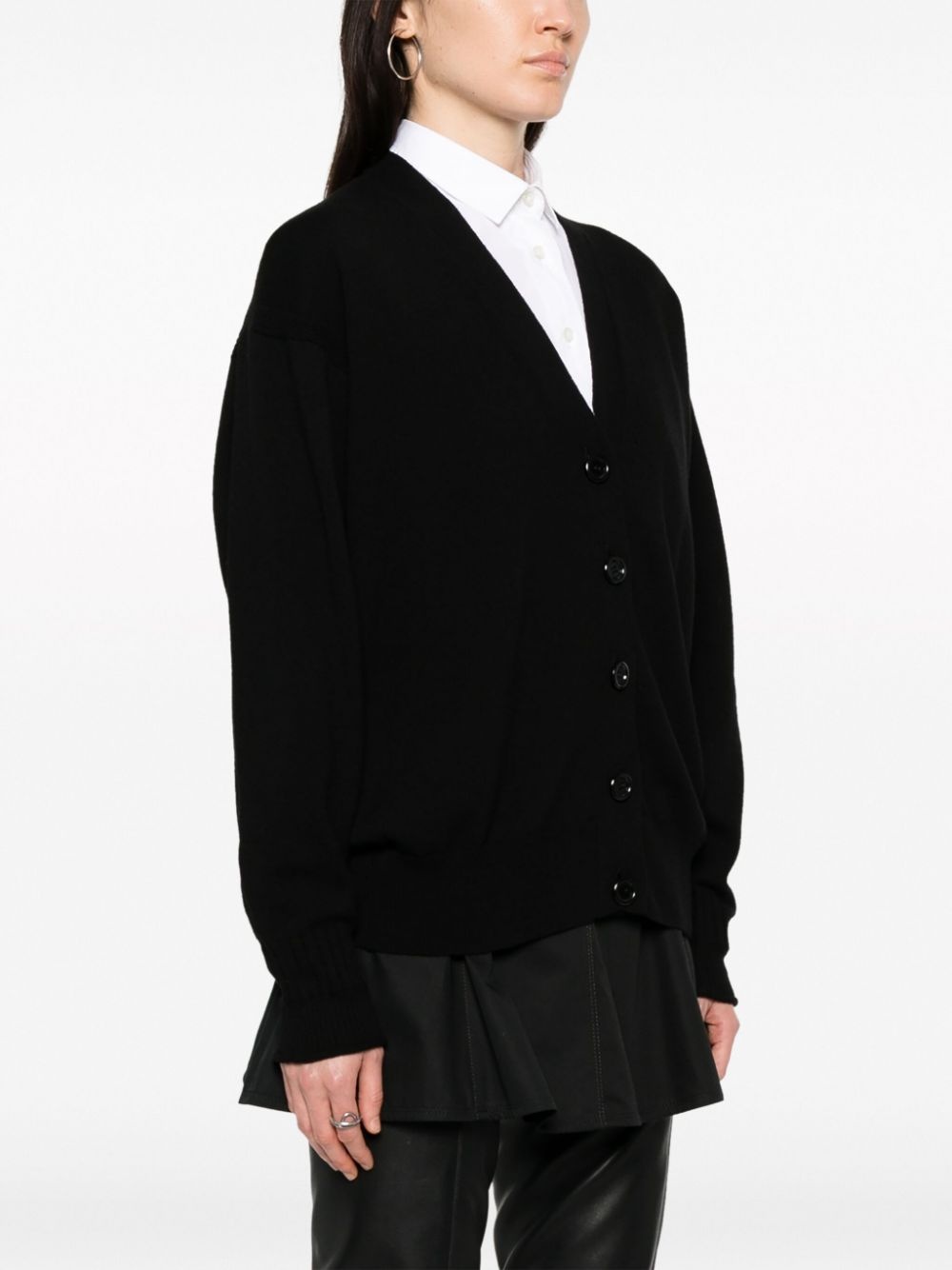 logo-embroidered virgin wool cardigan - 3