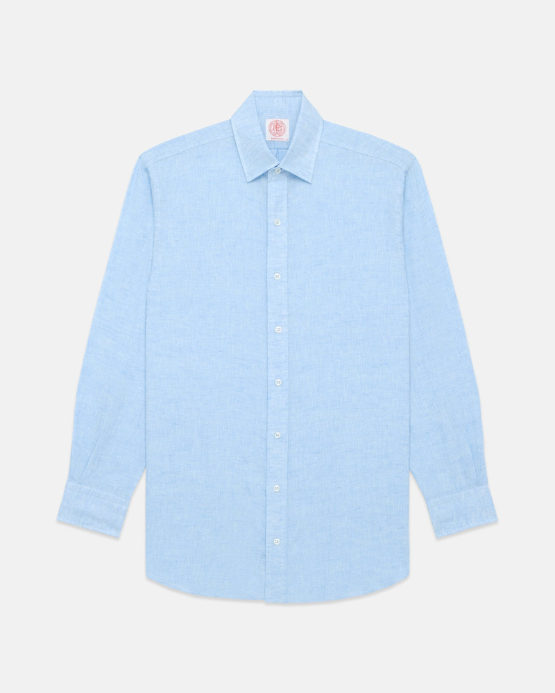 J. PRESS MADE-IN-USA THOMAS MASON LIGHT BLUE SPREAD COLLAR LINEN SHIRT outlook