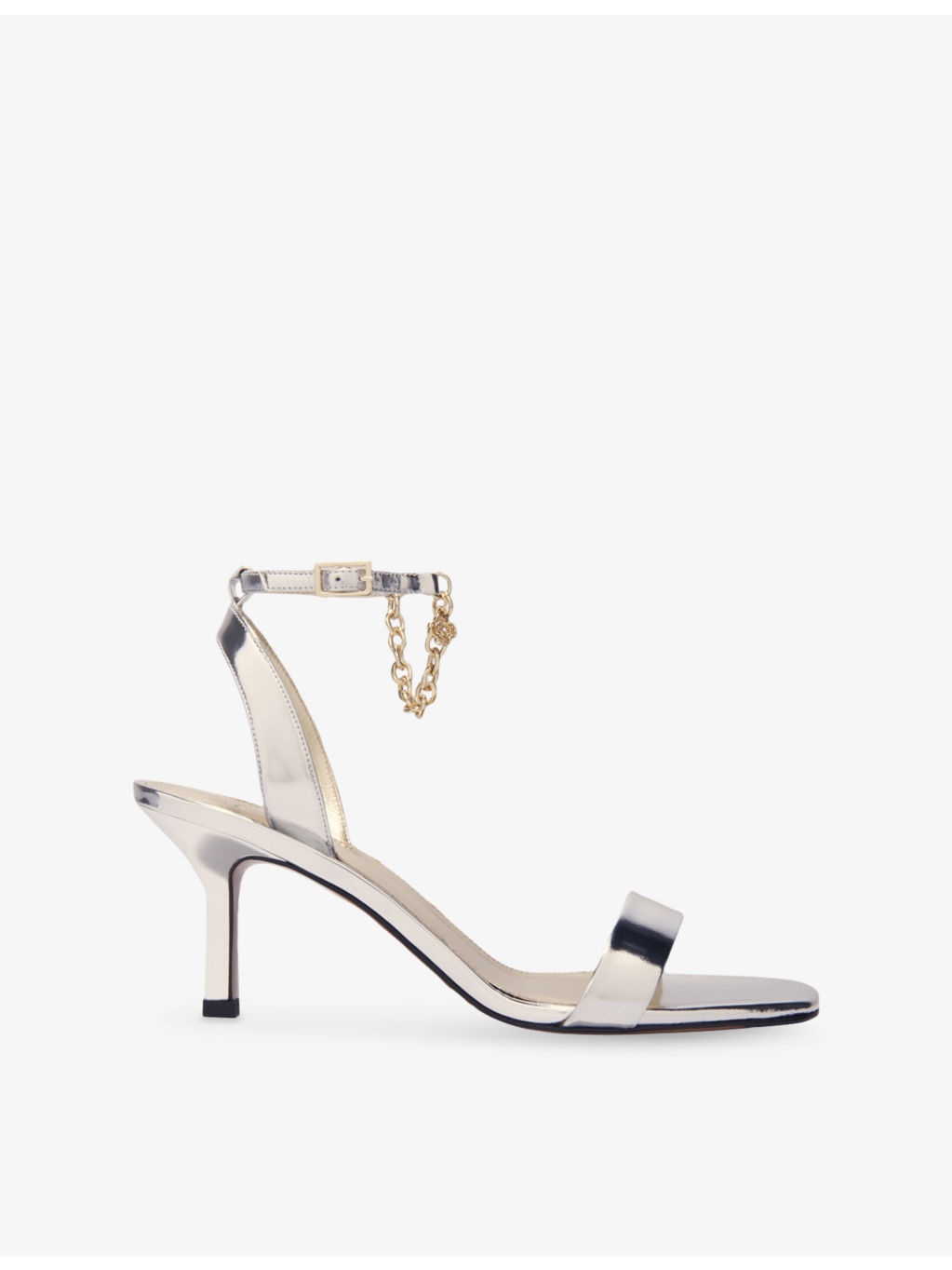Chain-Embellished Metallic-Leather Heeled Sandals - 1