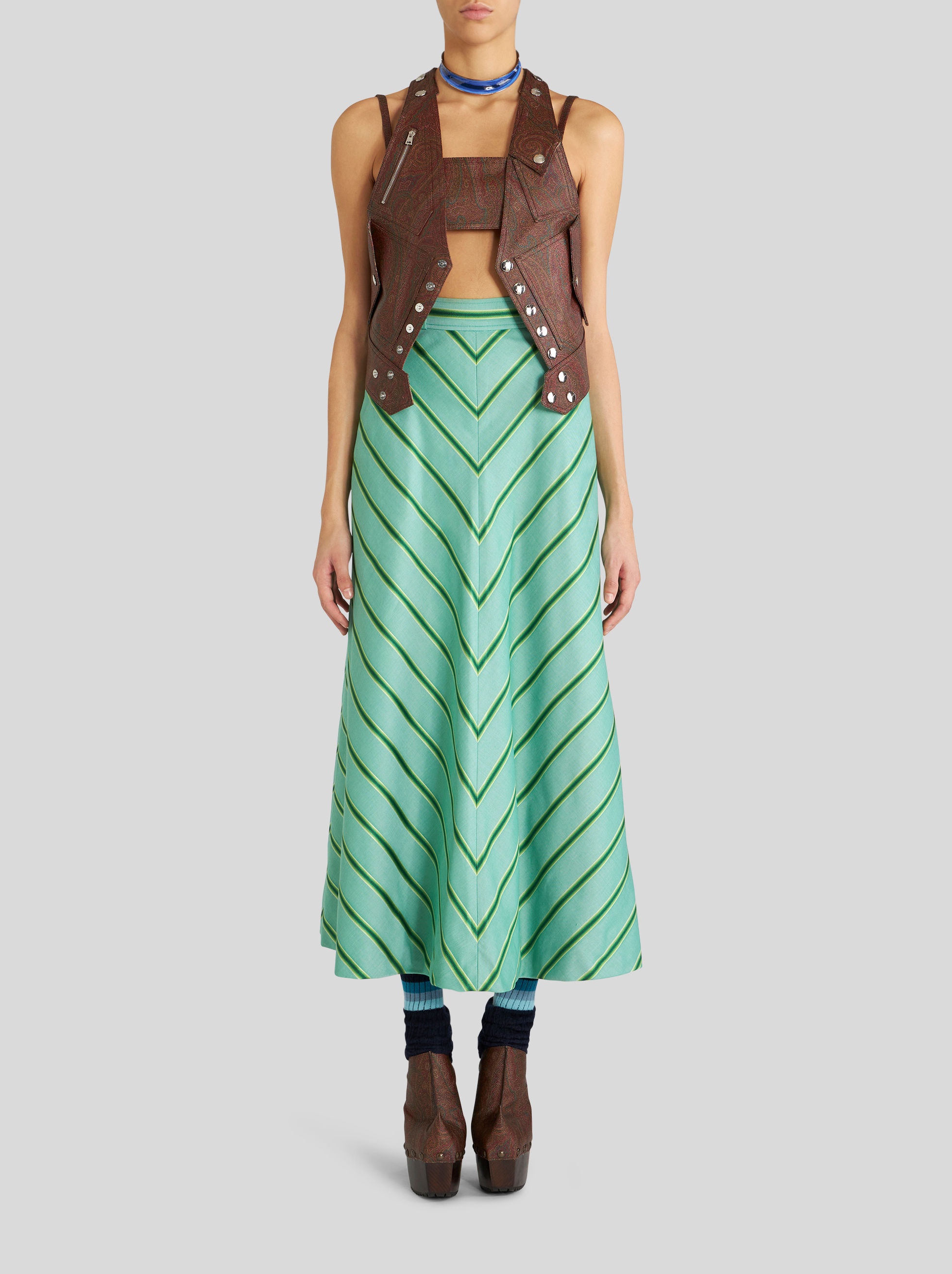 COTTON AND SILK SKIRT WITH DEGRADÉ STRIPES - 3