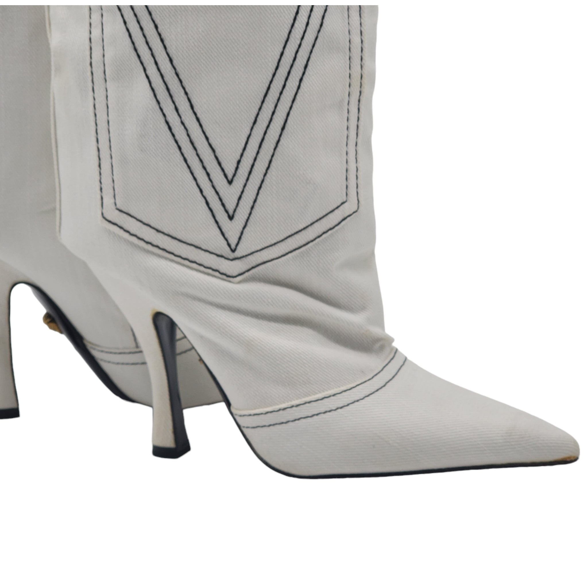 Versace Denim Cowboy Boots White 36 - 7