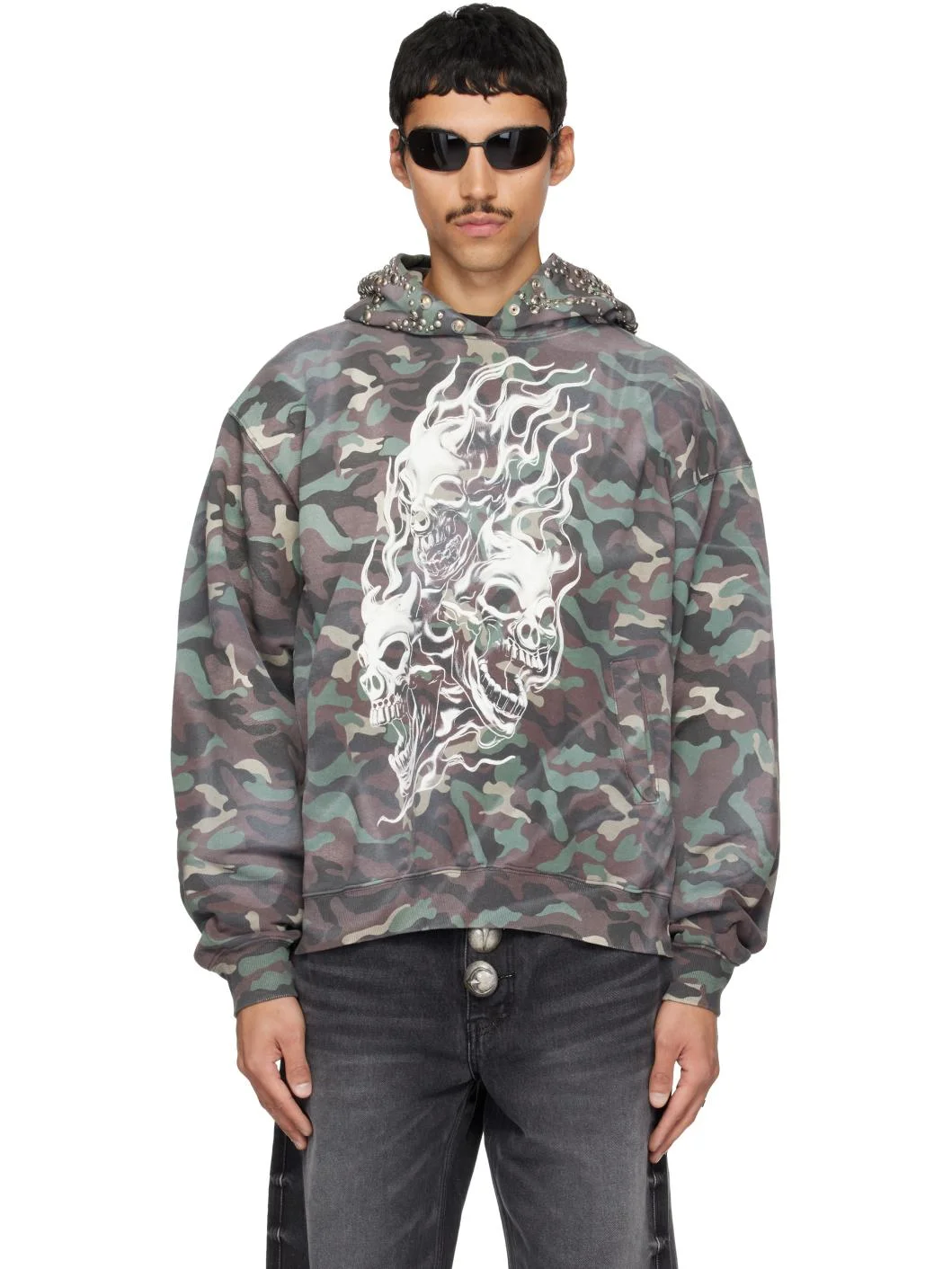 Gray Hotheaded Riding Skull Hoodie - 1