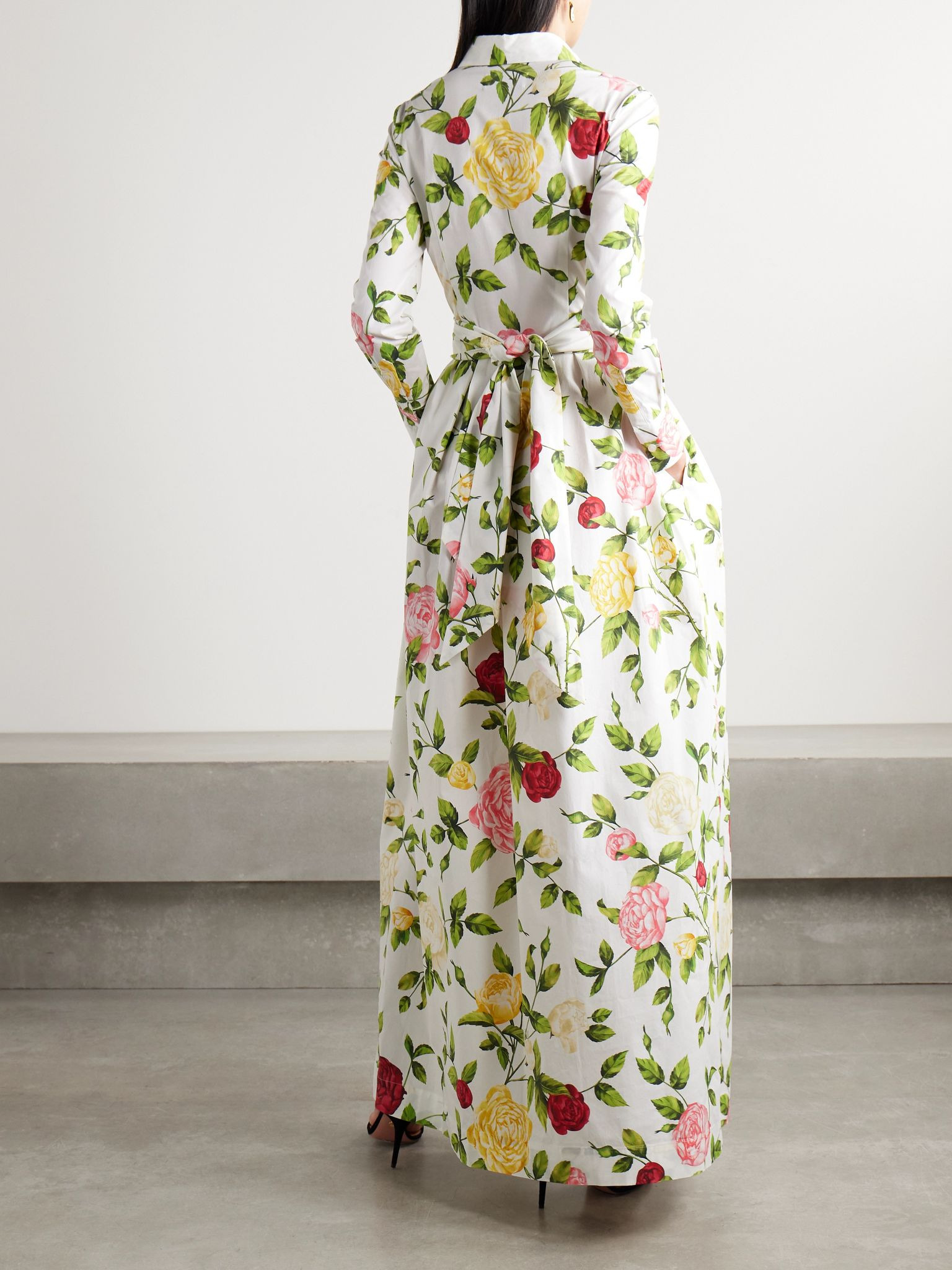 Wrap-effect floral-print cotton-blend poplin midi shirt dress Green - 3