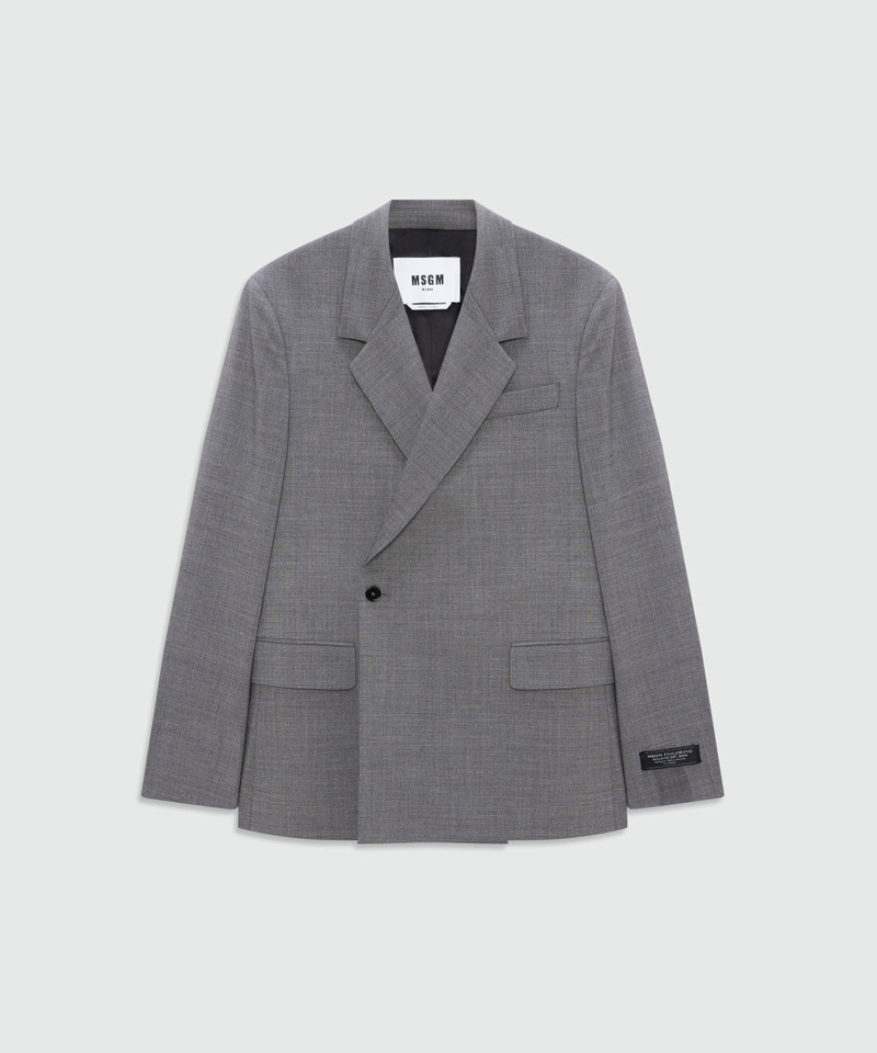 Grey melange double-breasted wool jacket with single-button 1