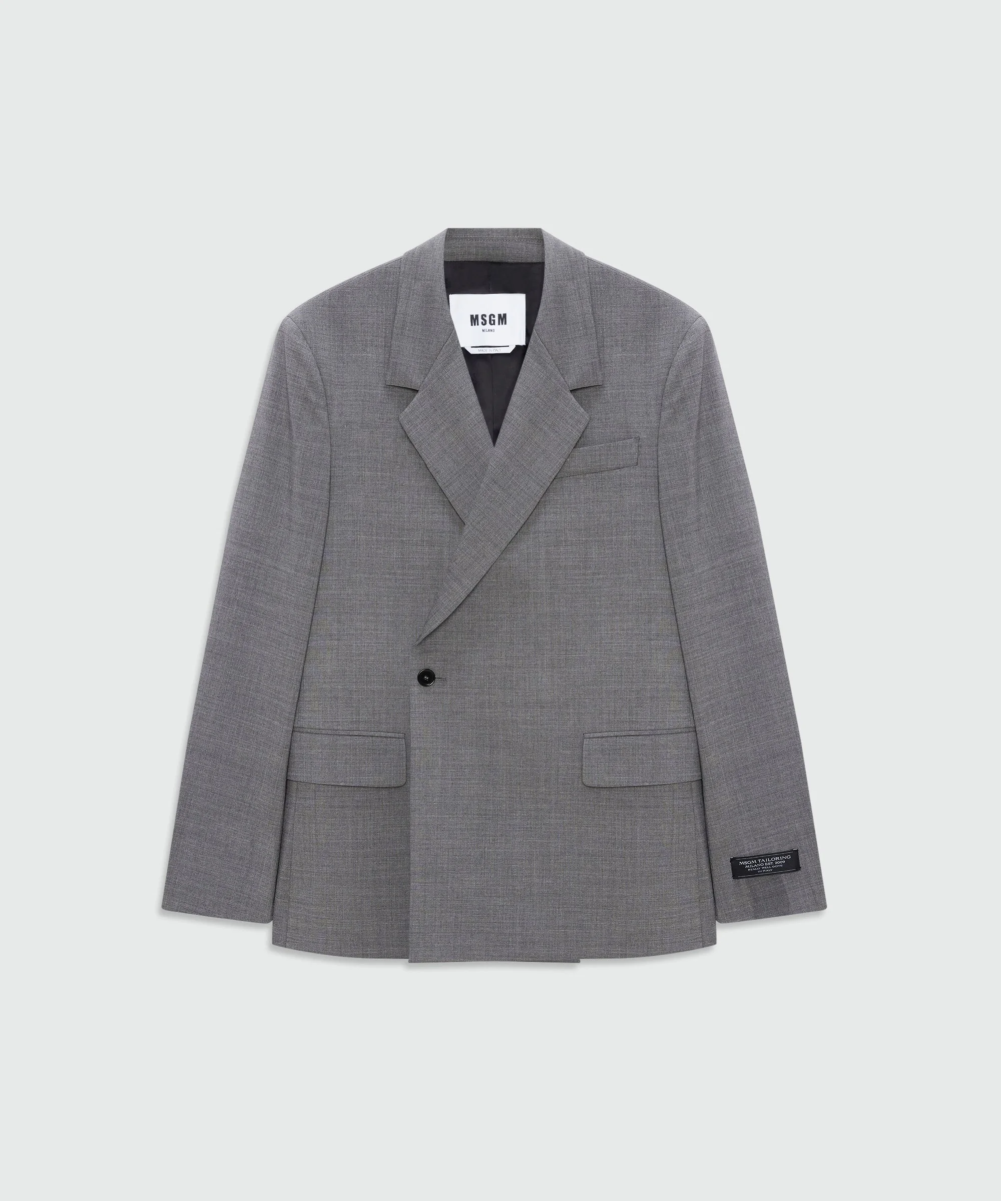 Grey melange double-breasted wool jacket with single-button - 1