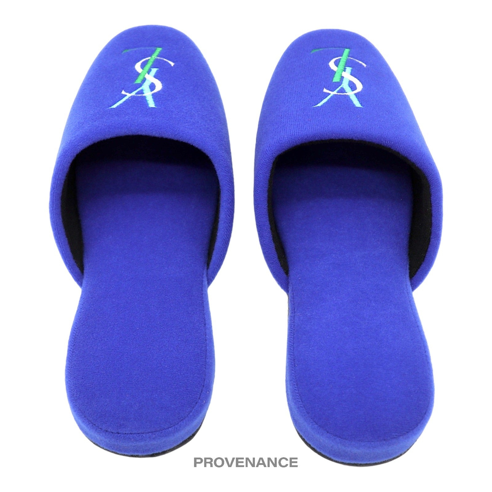 Yves Saint Laurent YSL Logo Slipper - Blue Velour - 2