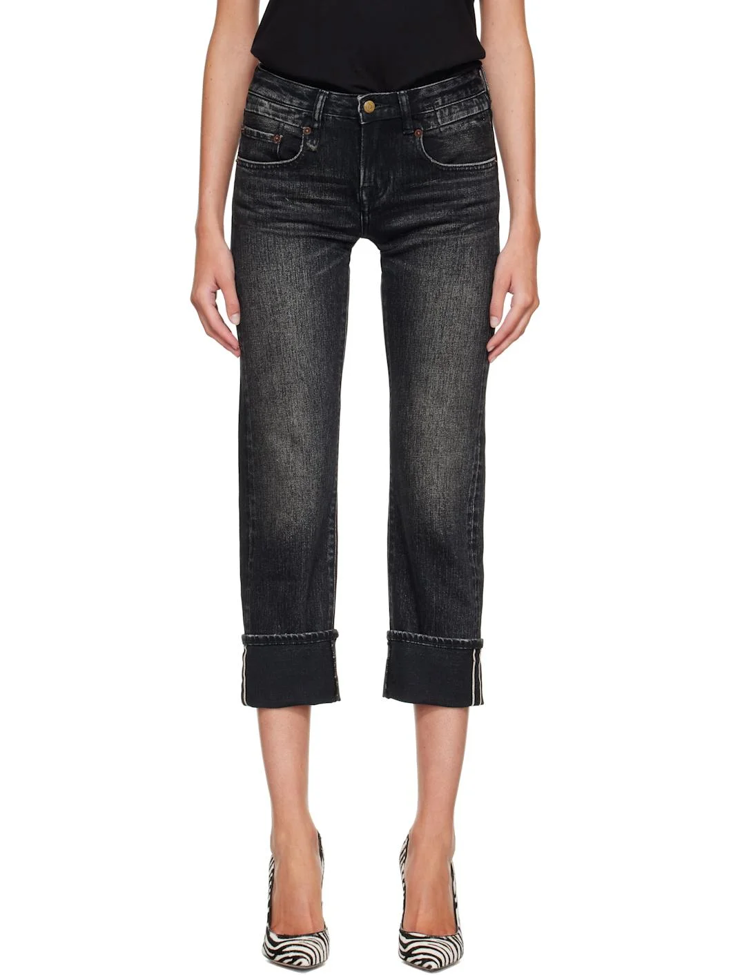Black Cuffed Boy Straight Jeans - 1