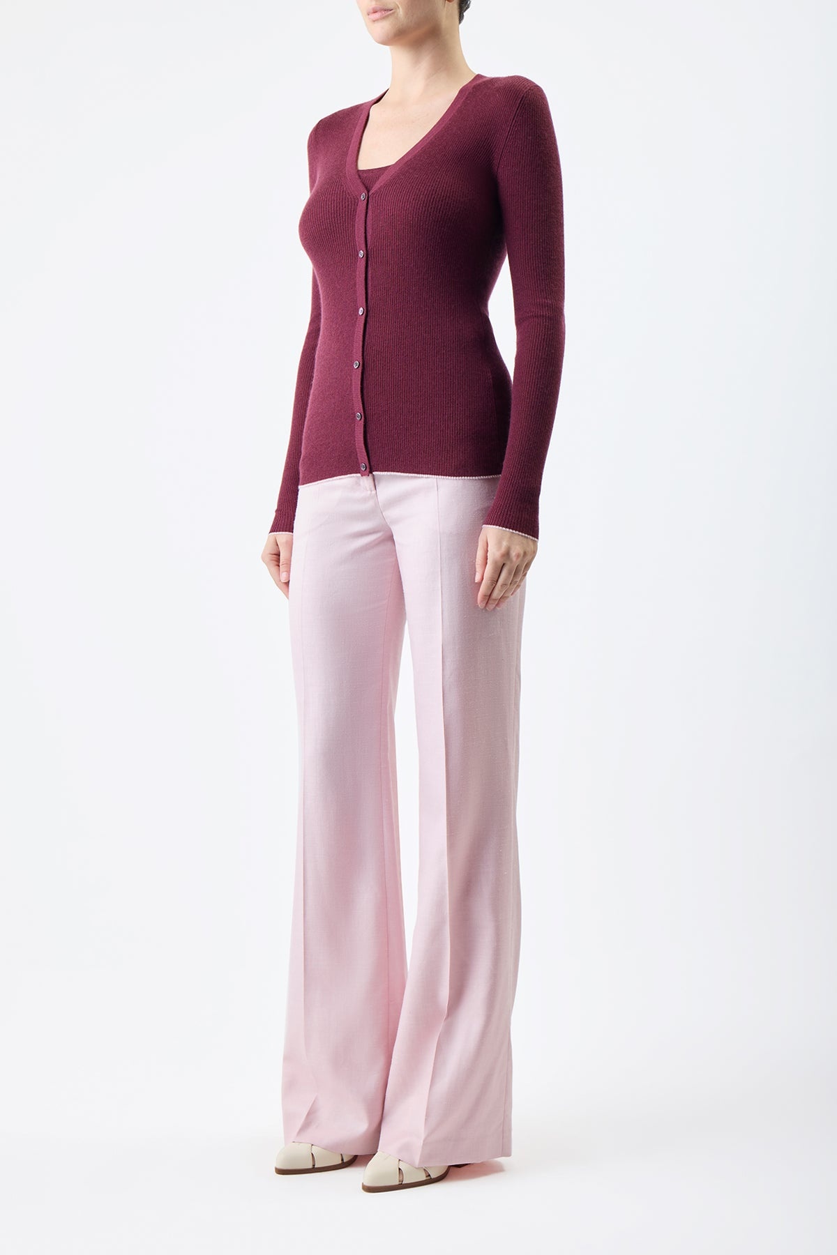 Addison Cardigan in Bordeaux Silk Cashmere - 3