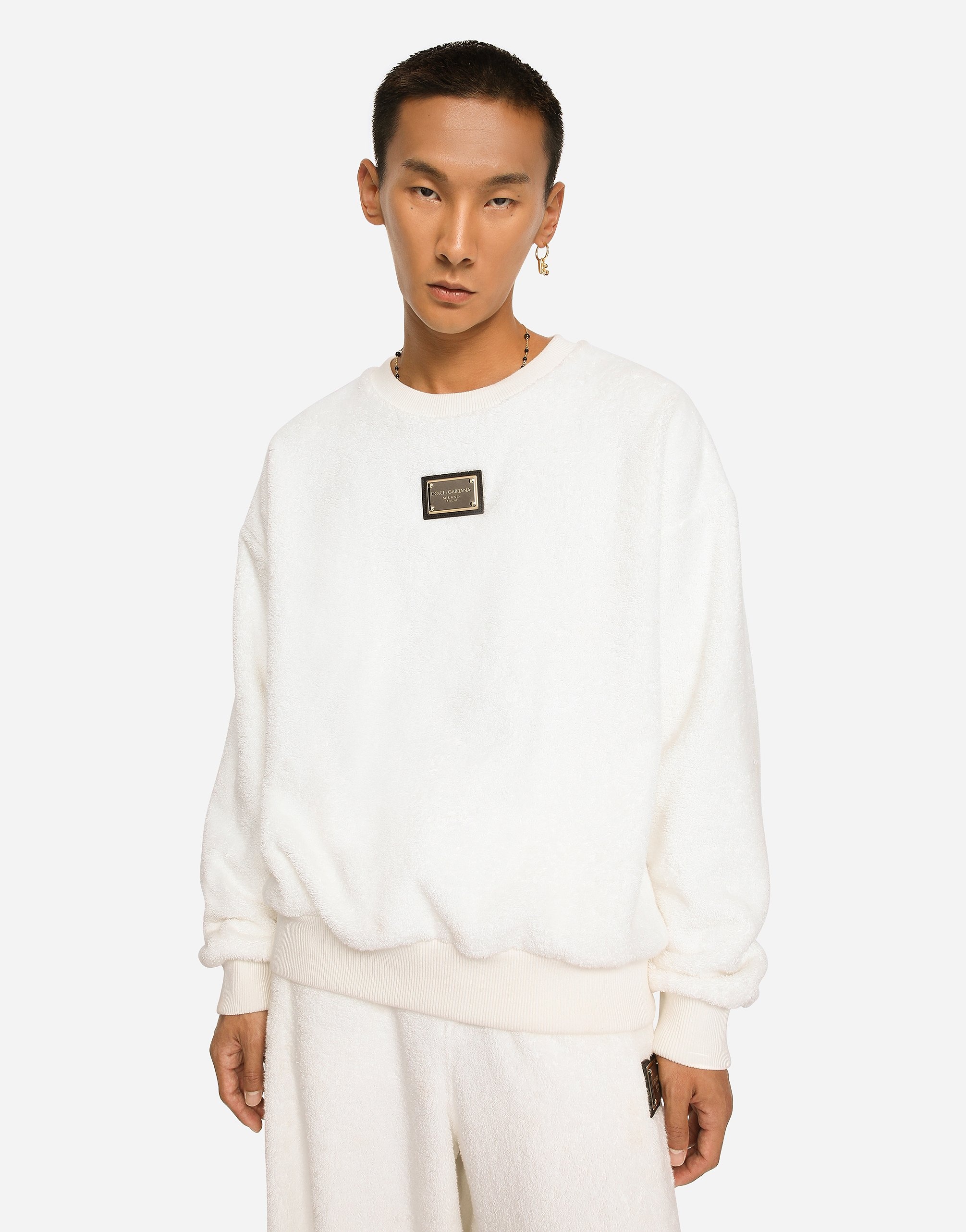 Round-neck terrycloth sweatshirt with logo tag - 2