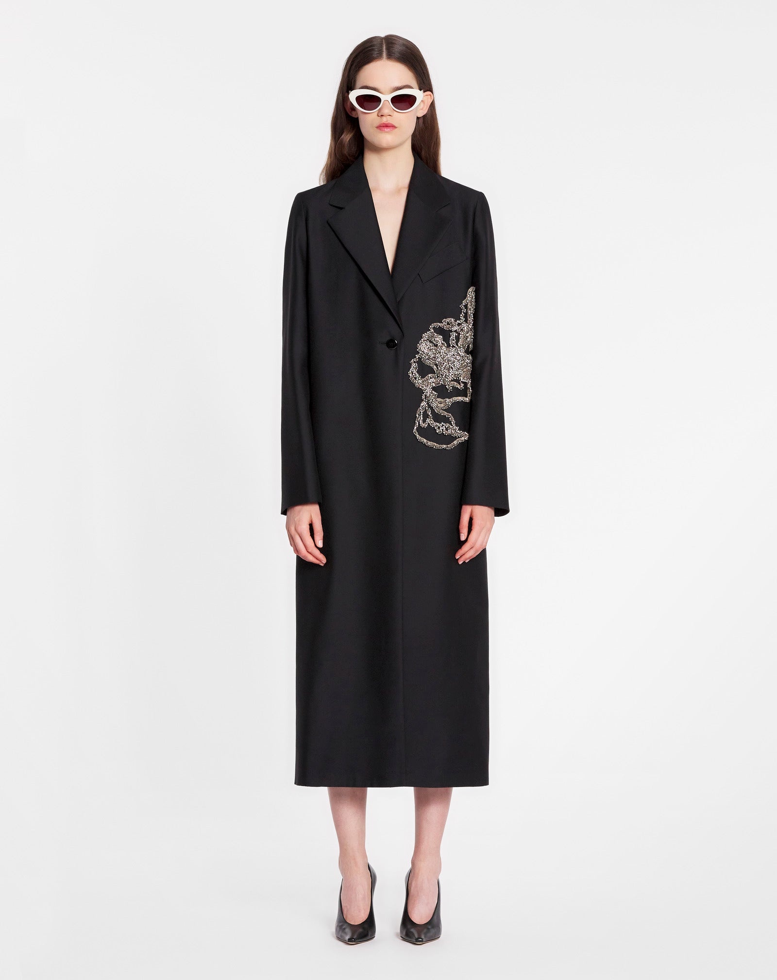 Lanvin SINGLE-BREASTED TAILORED COAT IN WOOL SILK WITH EMBROIDERY 