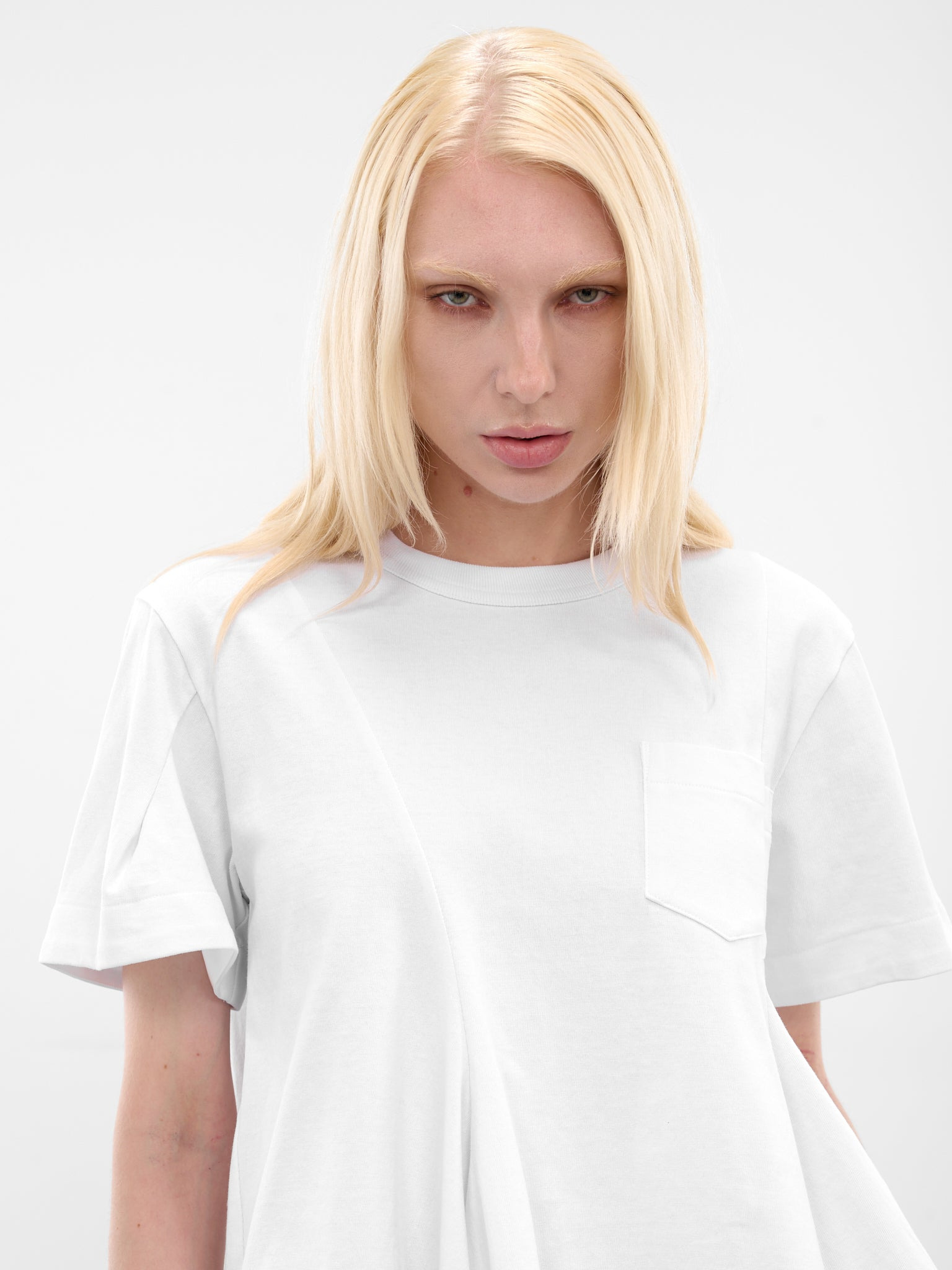 White Asymmetric Drape Pocket Tee - 4