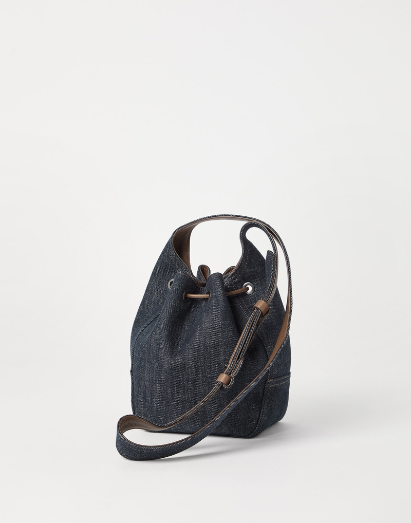 Brunello Cucinelli BC Duo small bucket bag in no-fade denim outlook
