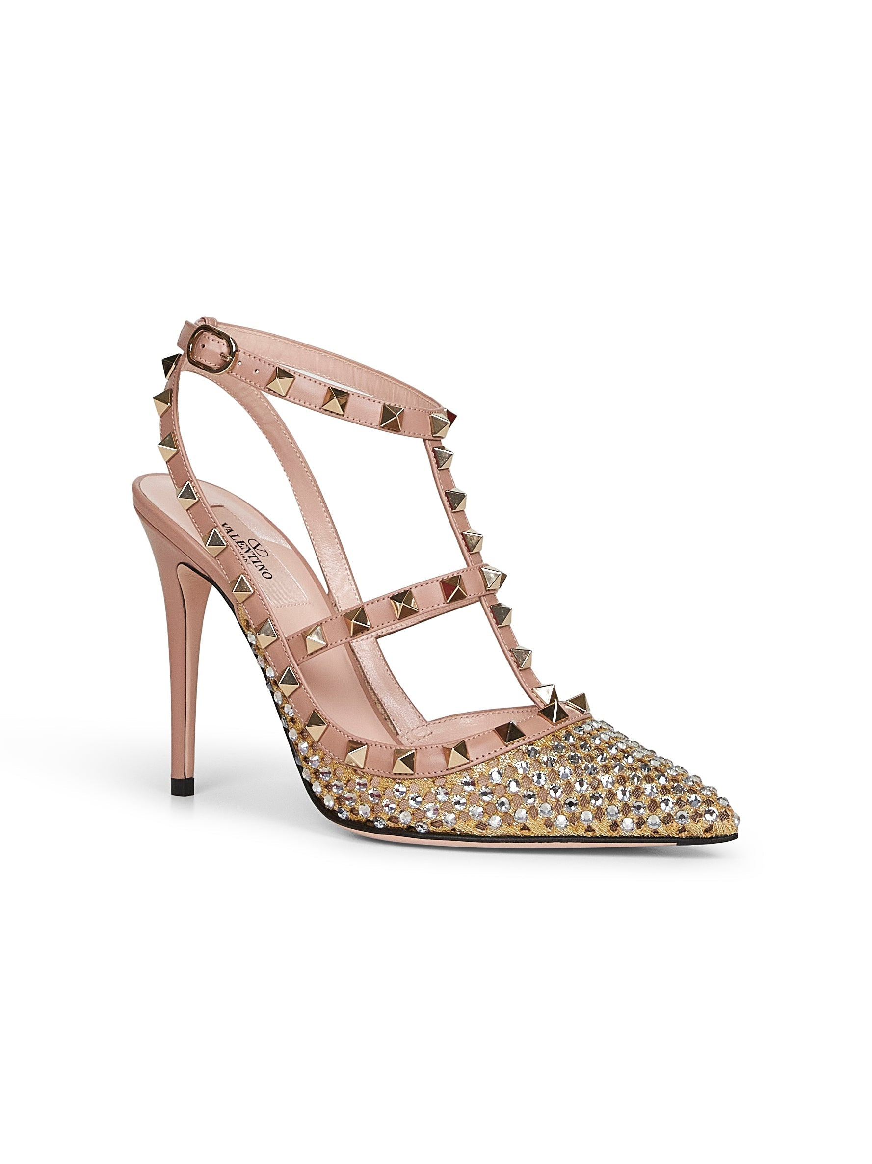 Valentino Garavani Women Leather And Rhinestones Mesh Rockstud Slingback Pumps - 2