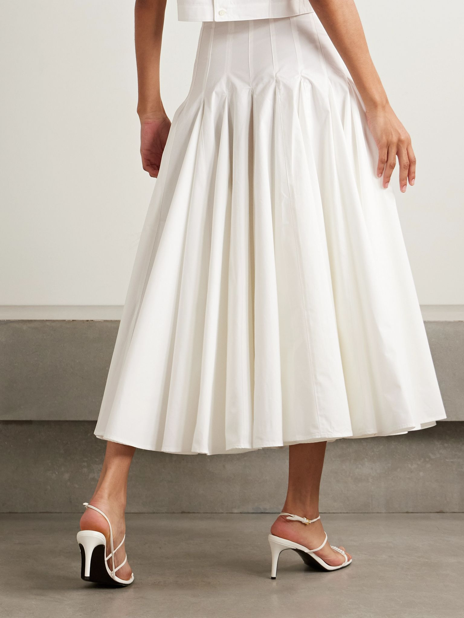 Triana pleated cotton-poplin midi skirt White - 4