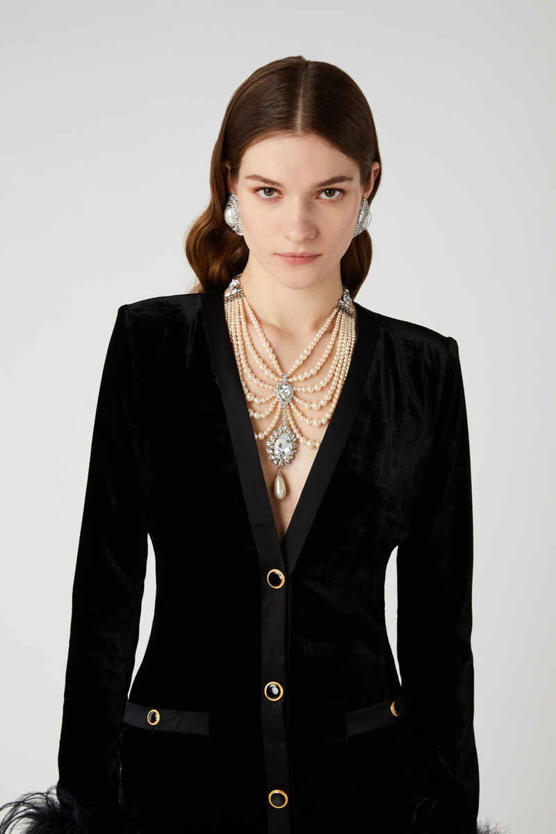VELVET DRESS WITH FEATHERS AND JWL BUTTONS 6