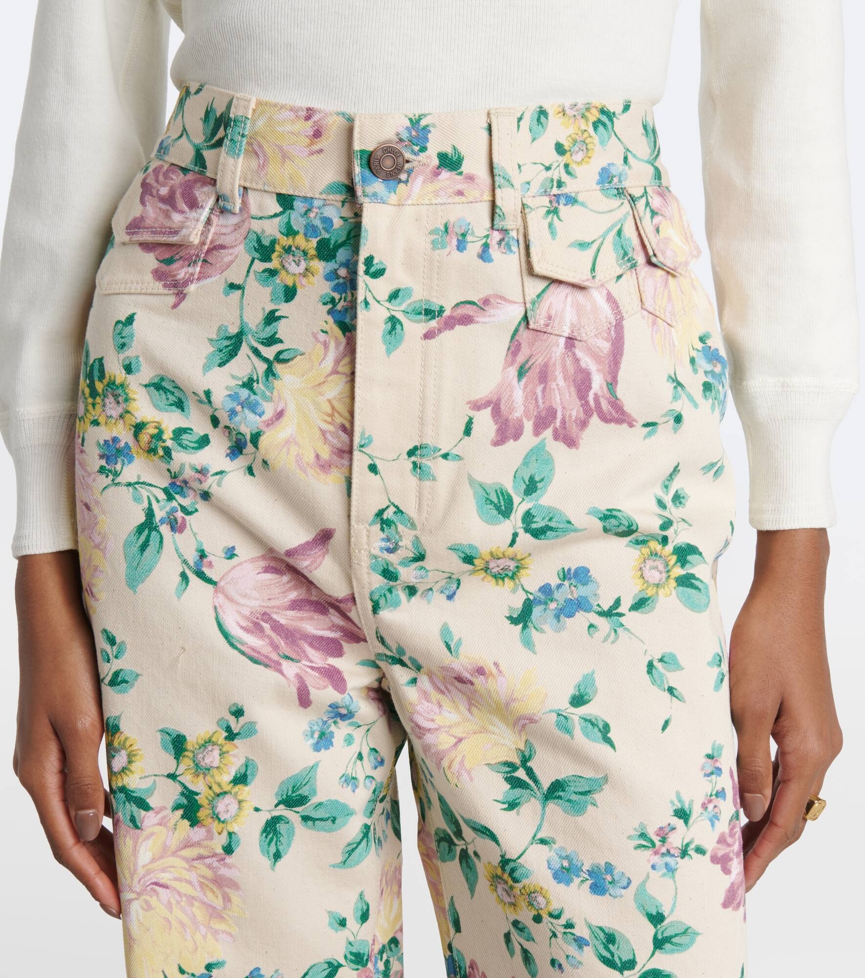 Floral high-rise flared jeans - 4