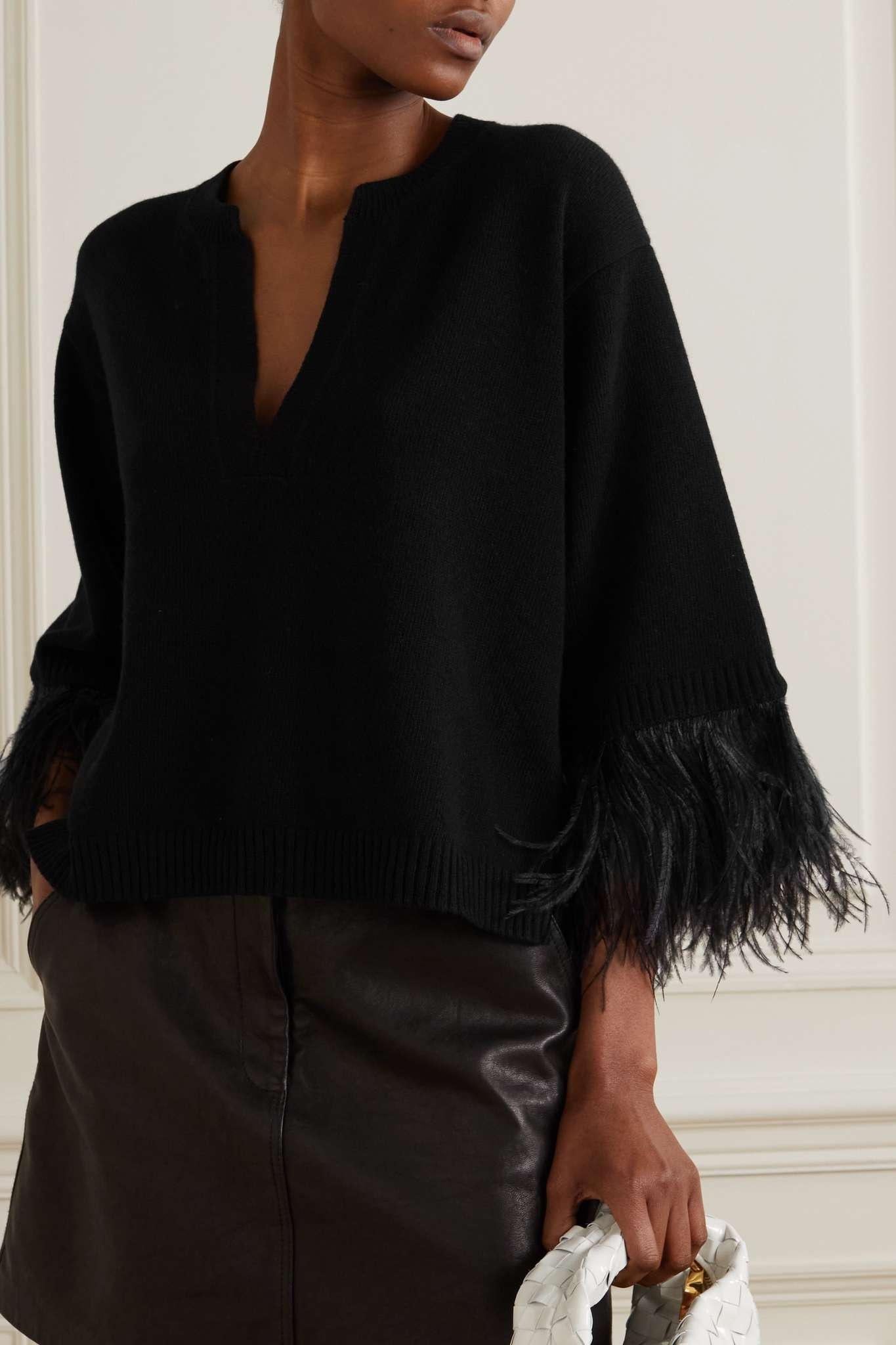 Feather-trimmed wool and cashmere-blend sweater - 3