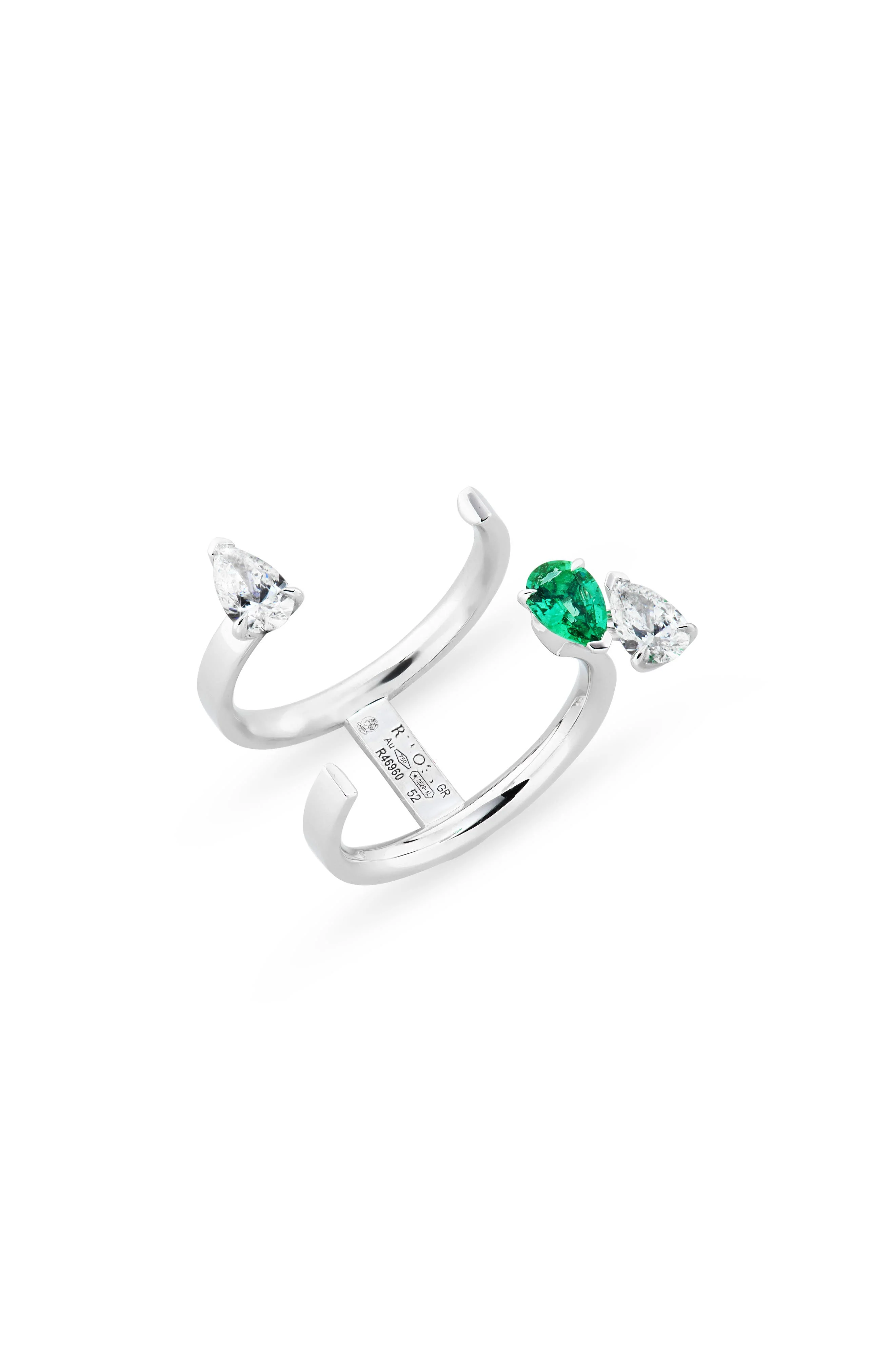 REPOSSI Serti Sur Vide Diamond & Emerald Open Ring in White Gold/Emerald at Nordstrom - 1