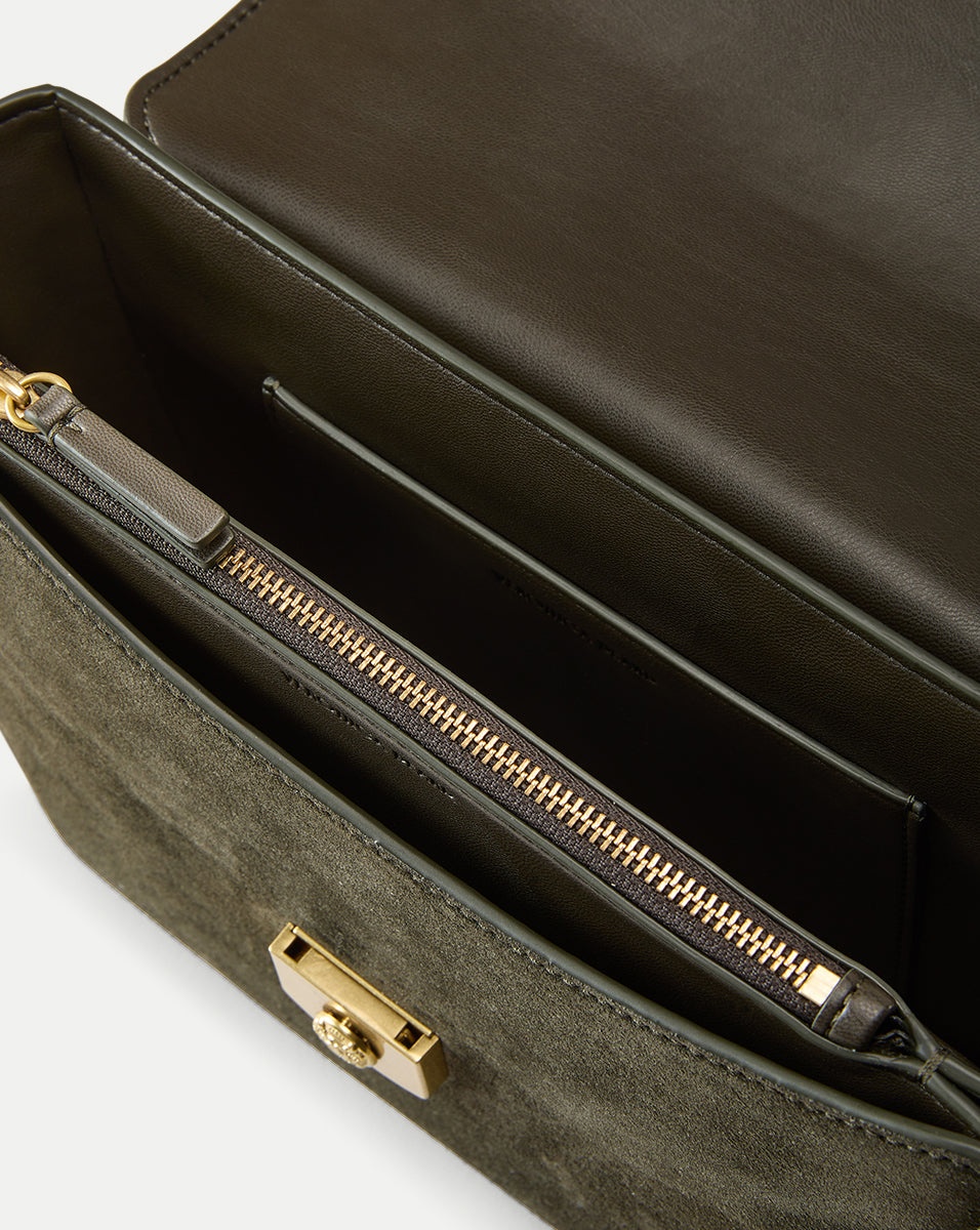 SUEDE DOUBLE LINK FLAP BAG - 4