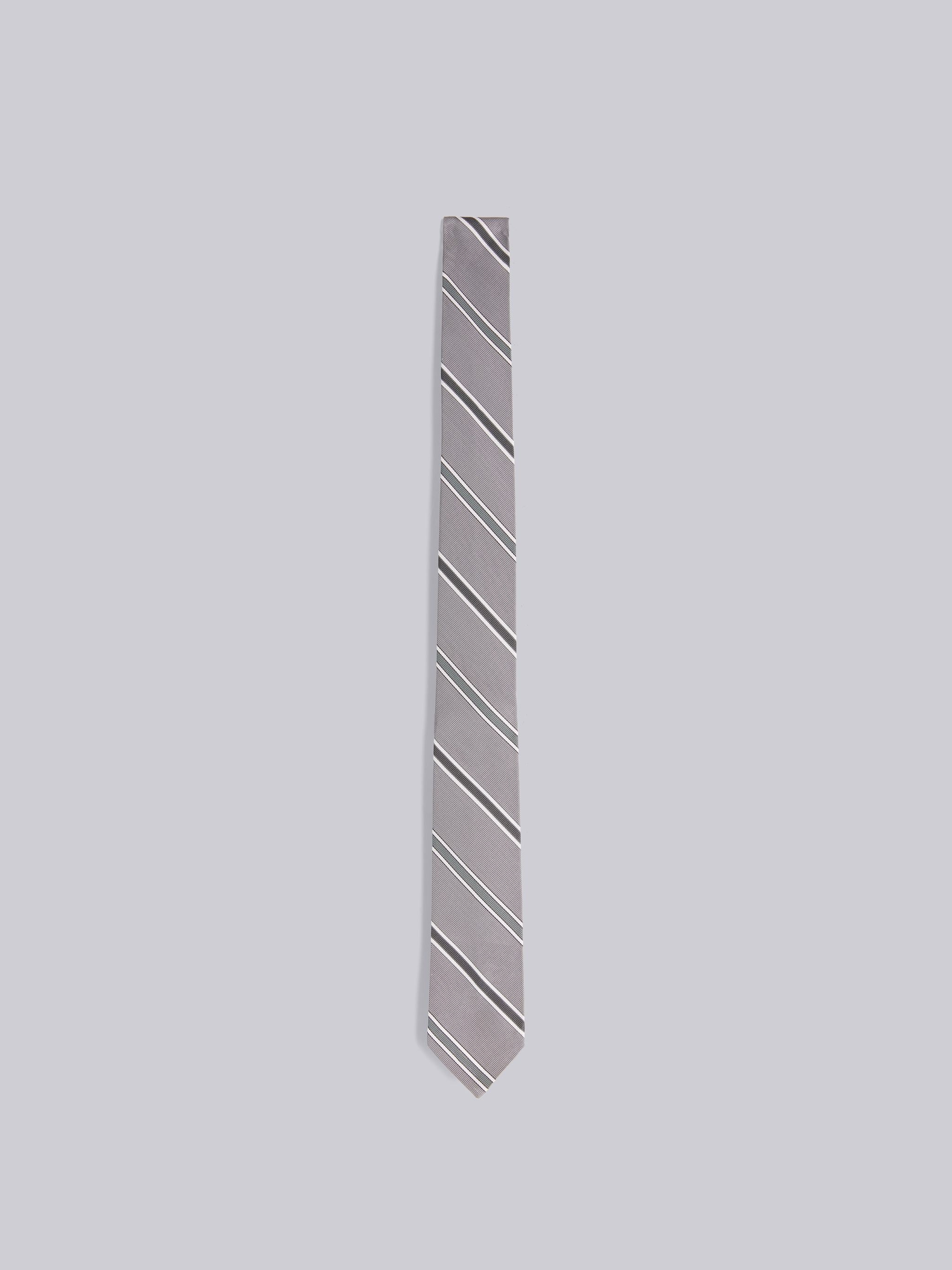 Medium Grey Silk and Cotton Jacquard Alternating Stripe Classic Tie - 1