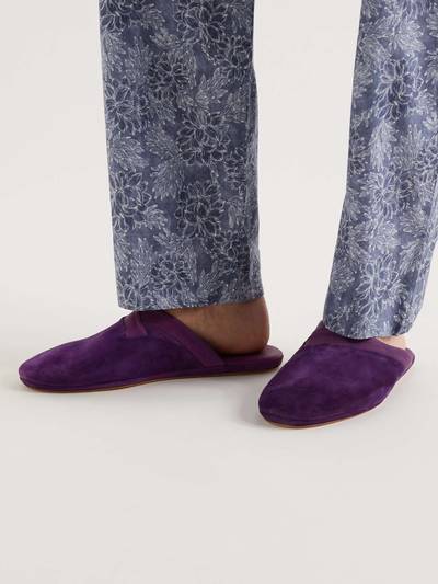 John Lobb Knighton Leather-Trimmed Suede Slippers outlook