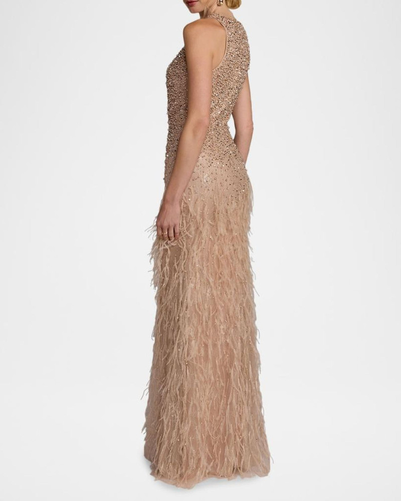 Beaded Feather-Trimmed Gown 3