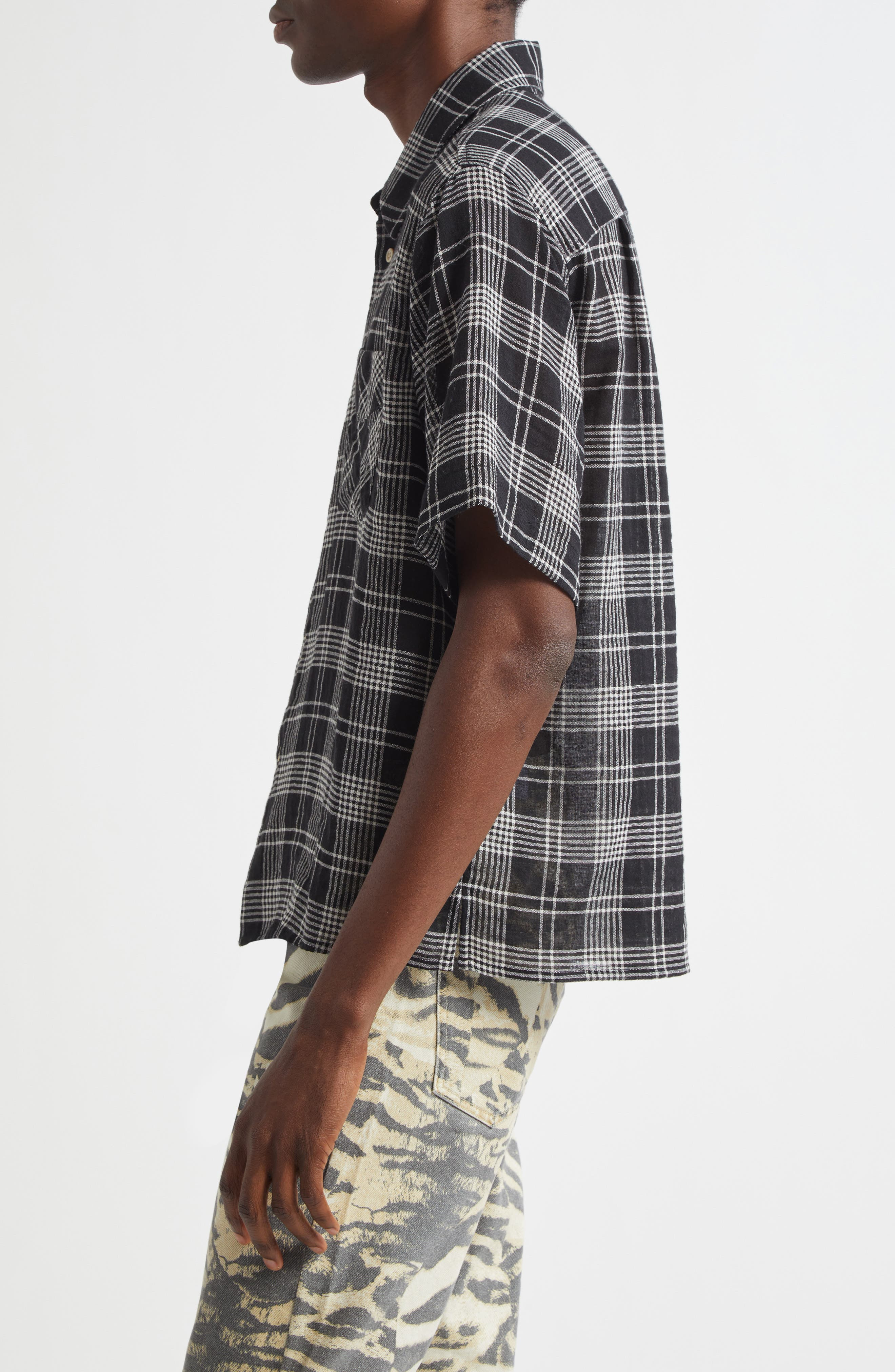 STOCKHOLM SURFBOARD CLUB Jerry Plaid Short Sleeve Button-Up Shirt in Black Check at Nordstrom - 3