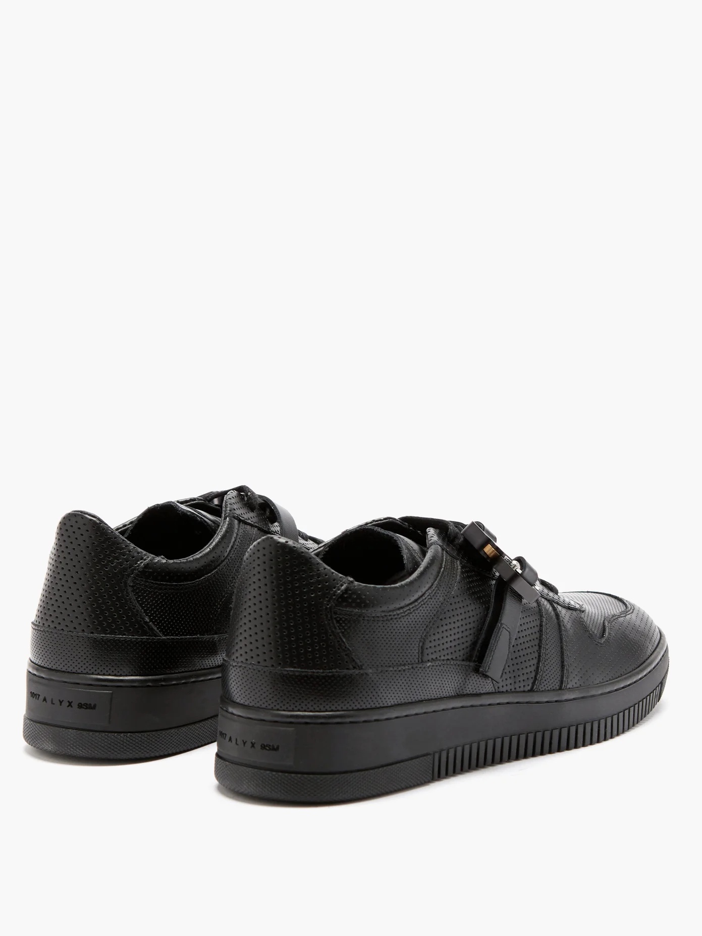 Rollercoaster-buckle perforated-leather trainers - 4