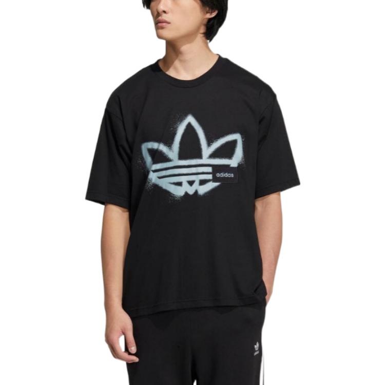 adidas originals Round Neck Dropped Shoulder Sleeves Large Logo Printing Short Sleeve Unisex Black T - 2