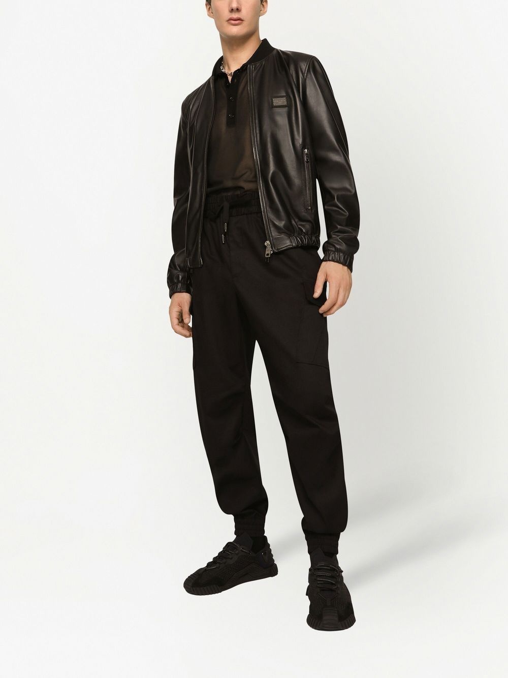 logo-appliqué leather jacket - 2