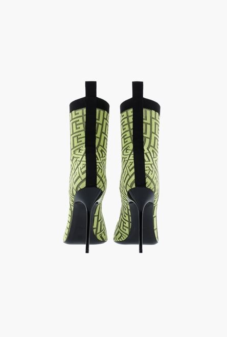 Black and lime green stretch mesh Skye ankle boots with Balmain monogram - 3