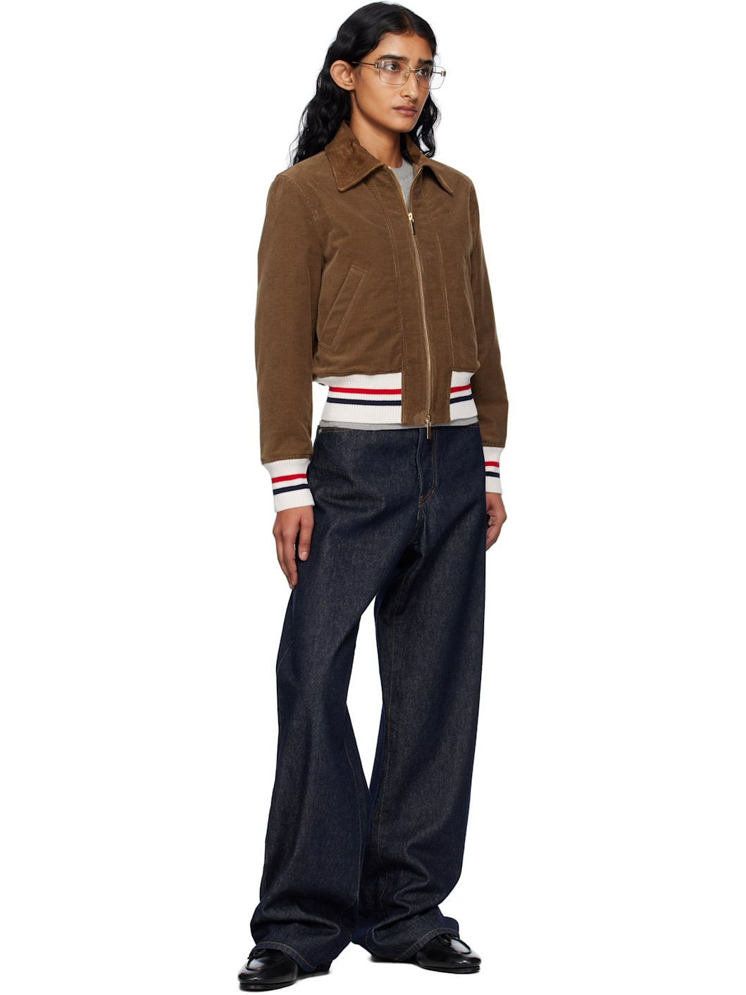 Brown Wale Corduroy Cropped Down Flight Jacket - 4