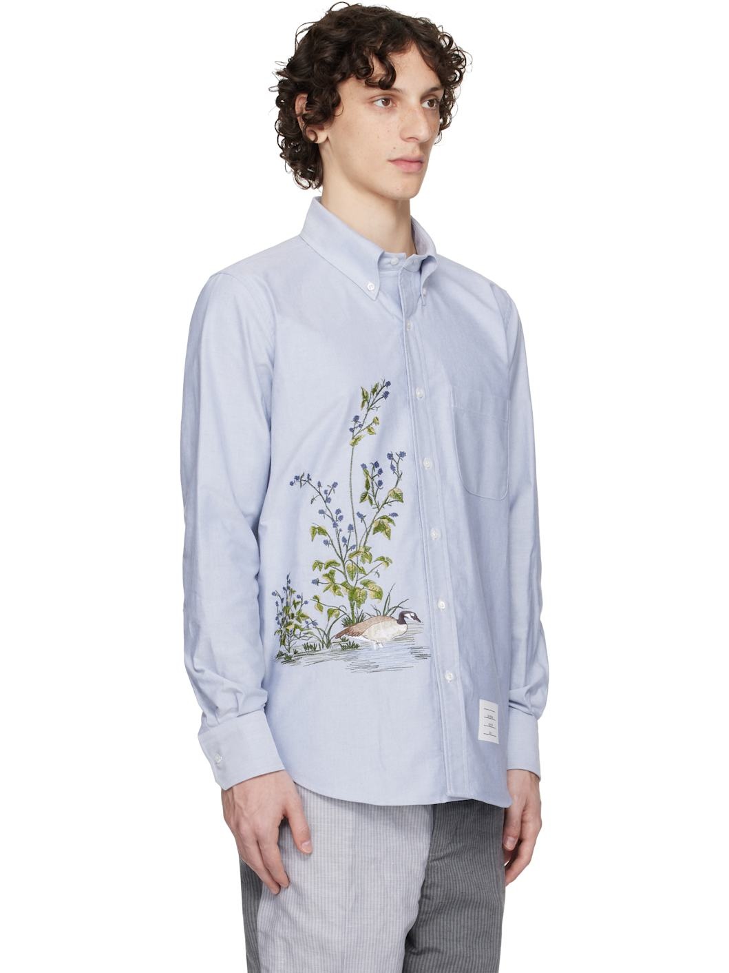 Blue Straight Fit Stitch Goose Scenic Shirt - 2